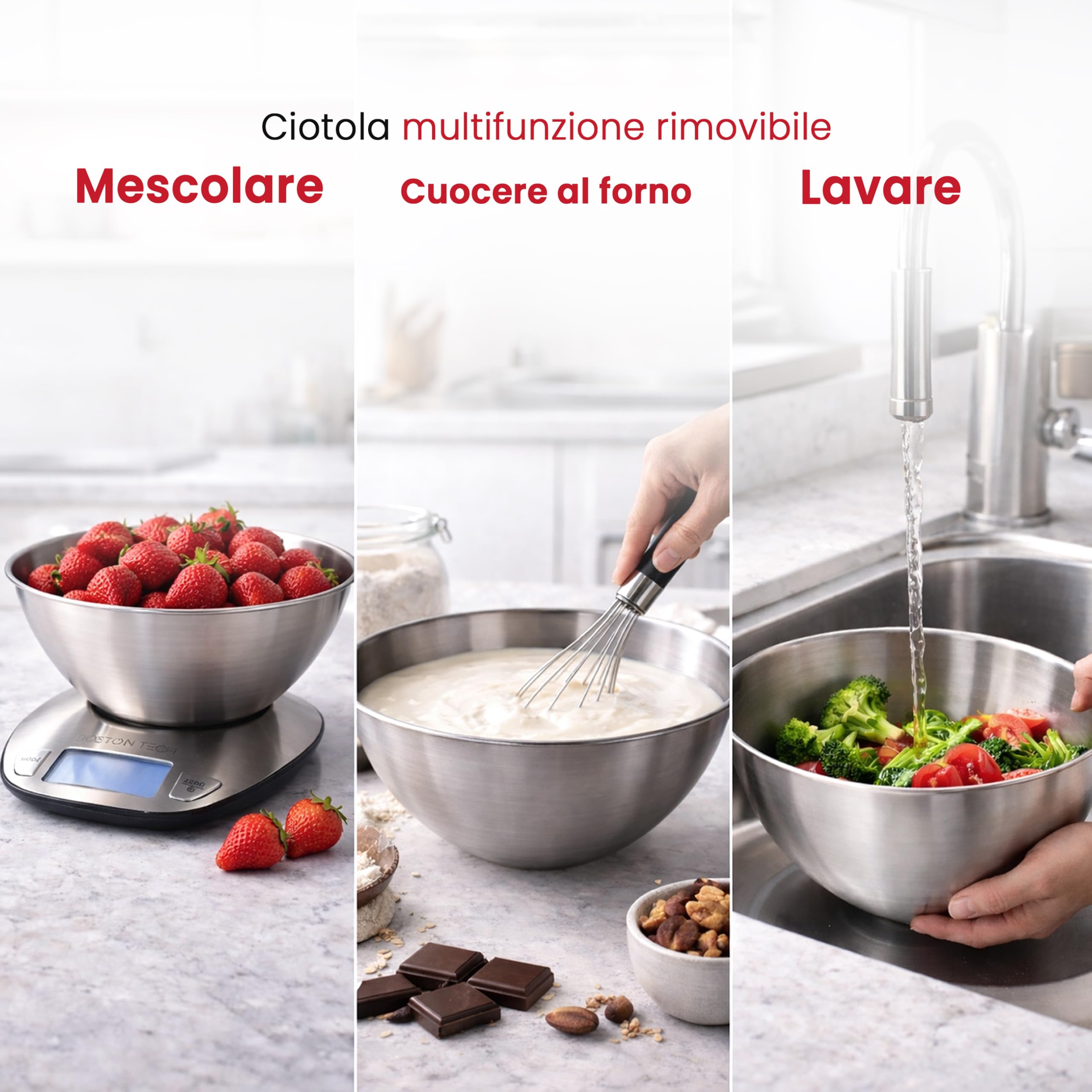 Digital Kitchen Scale, 5 kg Stainless Steel with Removable Bowl, High Precision, Backlit LCD Display, Tare Function, Waterproof, Recipe Book Included, Boston Tech - 4