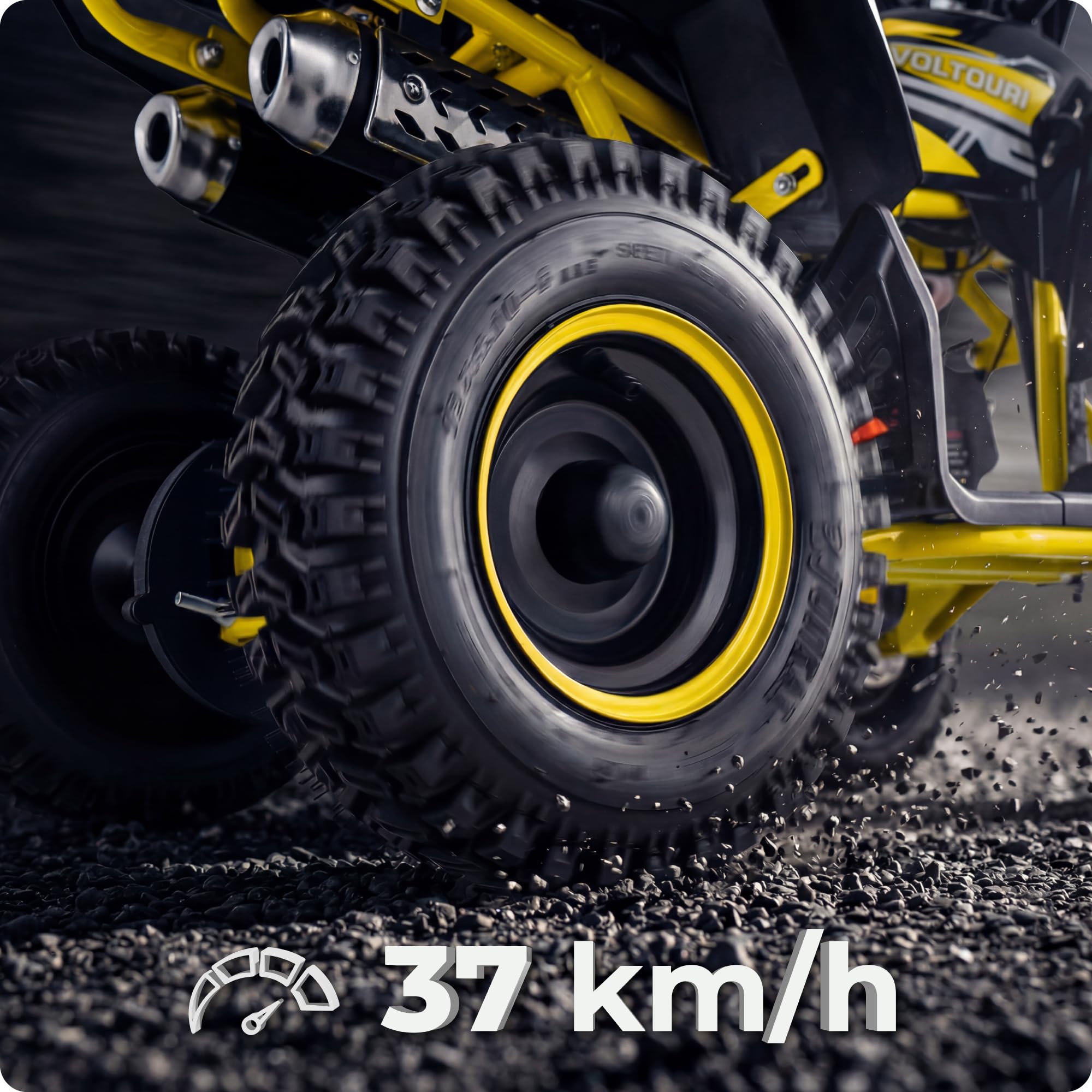 Mini quad 49cc Benzin ATV, 6 Zoll Offroad-Reifen, Scheibenbremsen, LED-Licht und Gepäckträger (GELB, Pull-Start, LED)