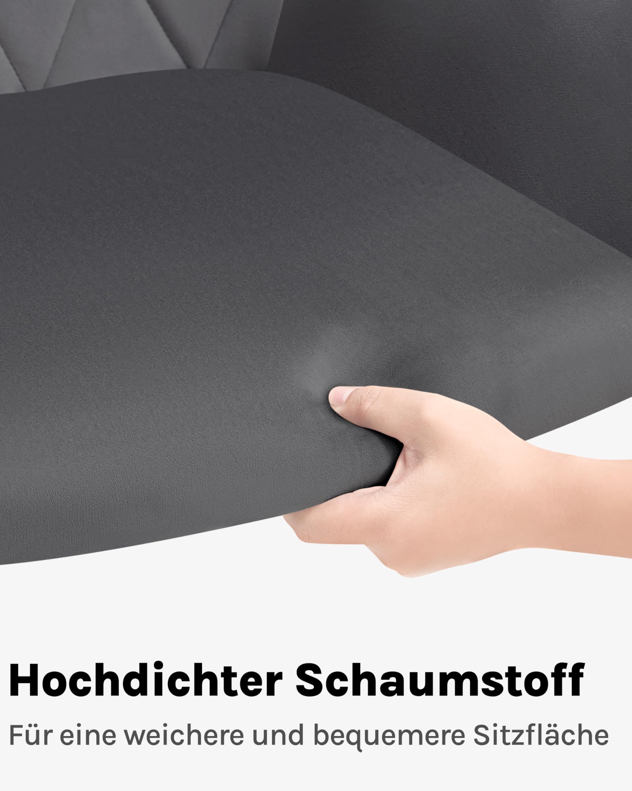 WOLTU 4er Set Esszimmerstühle mit Armlehne Rückenlehne, für Esszimmer Wohnzimmer Küche, Bequeme Küchenstühle gepolstert mit Samtbezug, Metallbeinen, Dunkelgrau