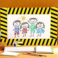 Vista 4 de Outus Bordes de tablero de anuncios con temática de construcción de 68 pies, decoración de aula de regreso a clases, rayas amarillas, borde