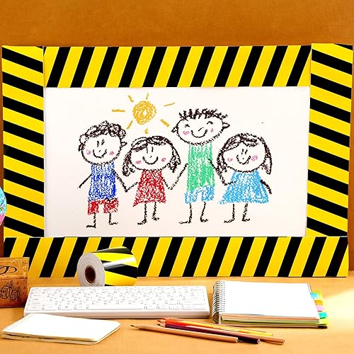 Miniatura 4 de Outus Bordes de tablero de anuncios con temática de construcción de 68 pies, decoración de aula de regreso a clases, rayas amarillas, borde