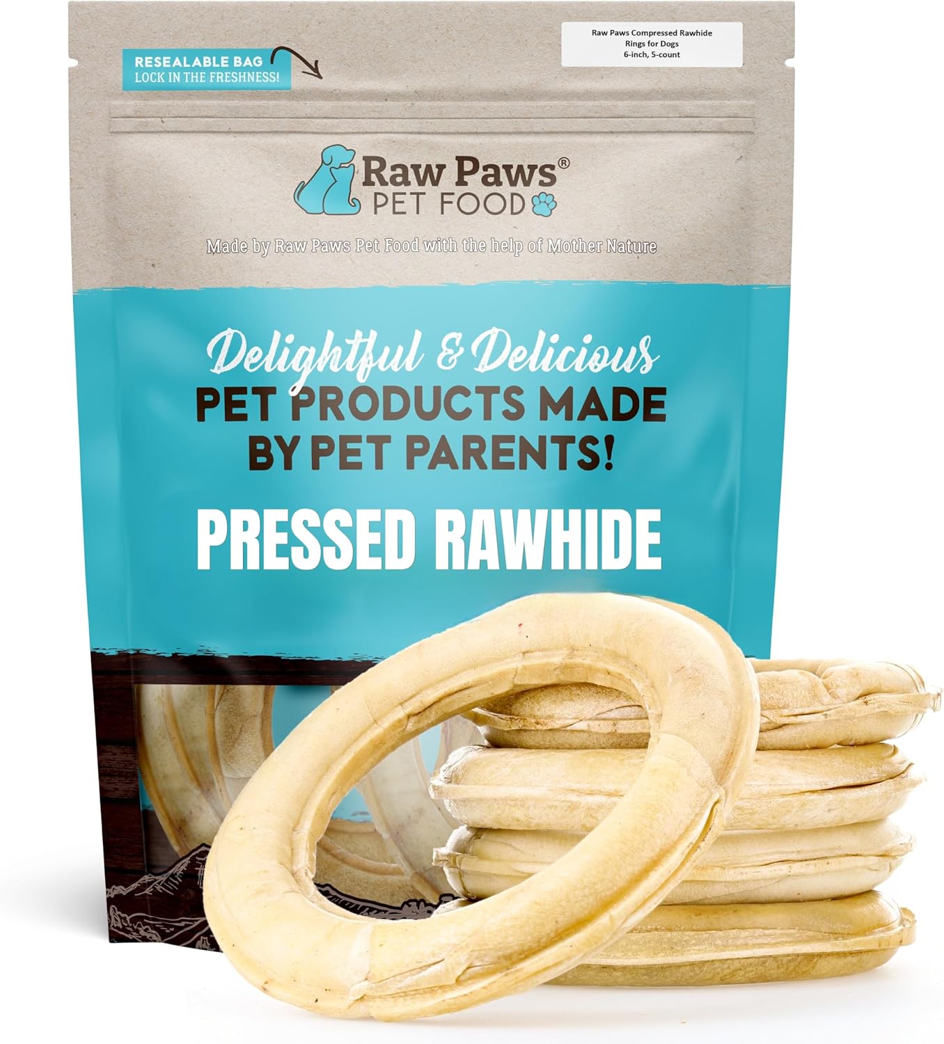 Raw Paws 6-inch Compressed Rawhide Rings for Dogs, 5-Count - Donut Chews