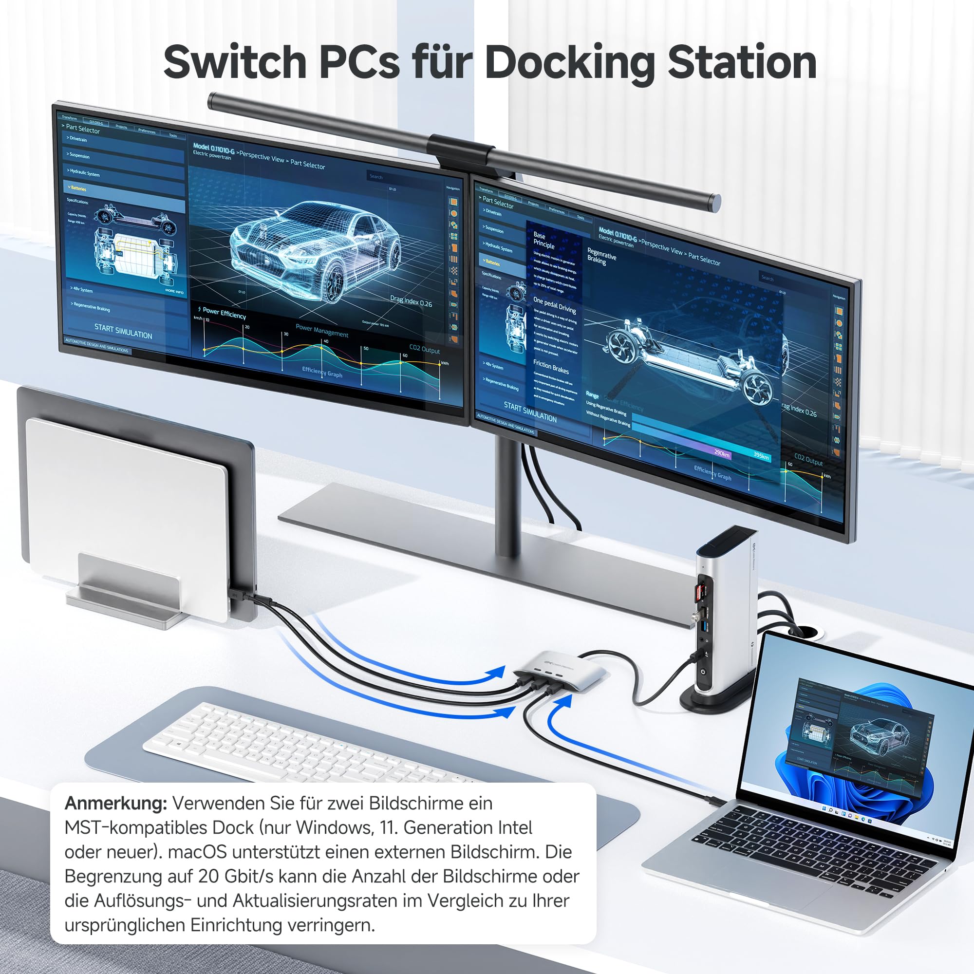 Cable Matters 20G USB C Switch, 3-in-1 Ausgang, 8K@30Hz Windows/4K@60Hz macOS, 140W PD, zum Teilen eines USB C oder Thunderbolt 4 Monitors (nicht für feste Kabeldocks)