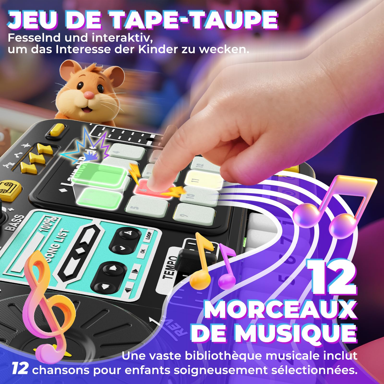 Table de mixage DJ - Pupitre pour enfants de 3 à 10 ans - Contrôleur DJ - Instruments de musique avec microphone - 100 effets sonores - Batterie - Cadeau pour débutants - Garçon et fille - 3, 5, 6, 7