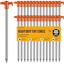 40PCS Tent Stakes,Heavy Duty Camping Tent Stakes Non-Rust Metal Tent Pegs for Garden,Hiking,Canopies,Tarp Orange