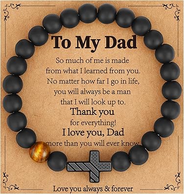 Gifts for Dad New Dad Stepdad Husband, American Flag Cross Beads Bracelet Jewelry Gifts for Father Men from Daughter Son Wife