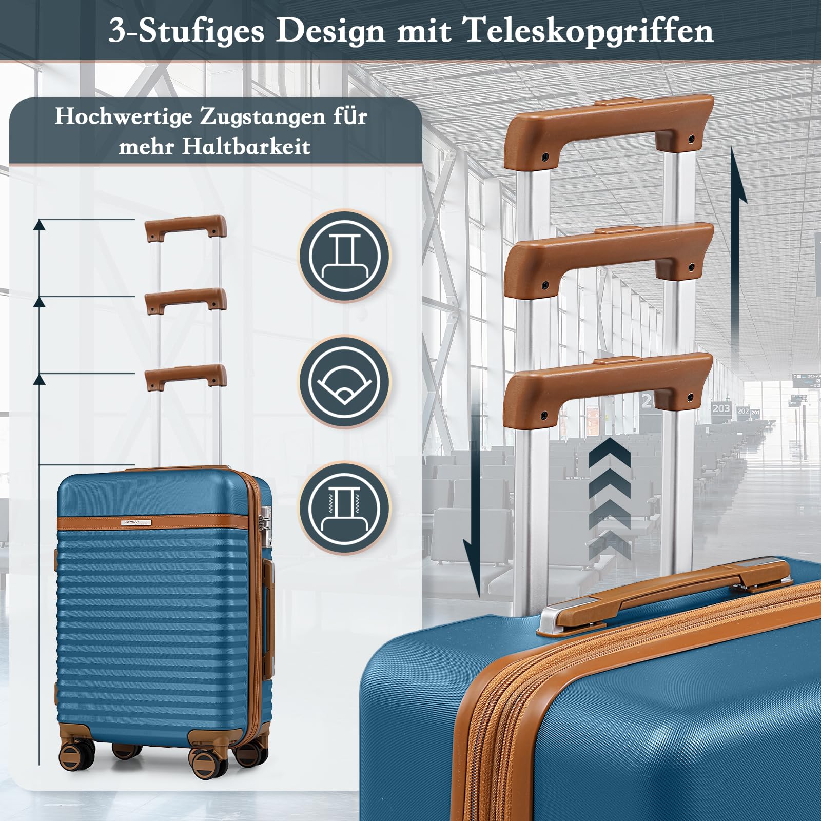 Joyway Ensemble de Valises Rigide 5 Pièces, Serrure TSA, roulettes 360° | Valises 55/65 cm extensibles, sac de voyage, nécessaire de toilette, valises emboîtables, fermetures YKK