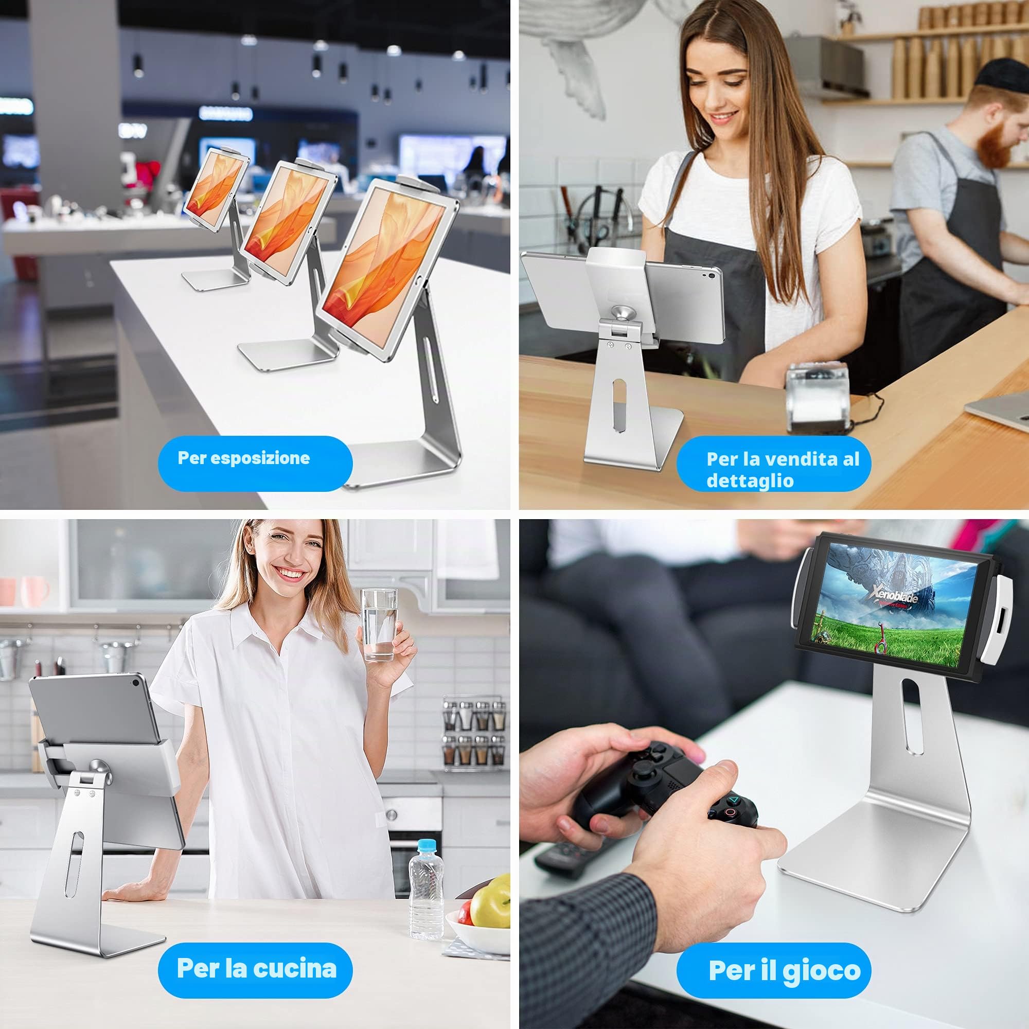 AboveTEK, Supporto Girevole in Alluminio per iPad Pro/Air/Mini - Supporto Doppio Braccio 6"-13" per Tablet POS Kiosk iOS/Android, per Negozio/Ufficio/Cucina