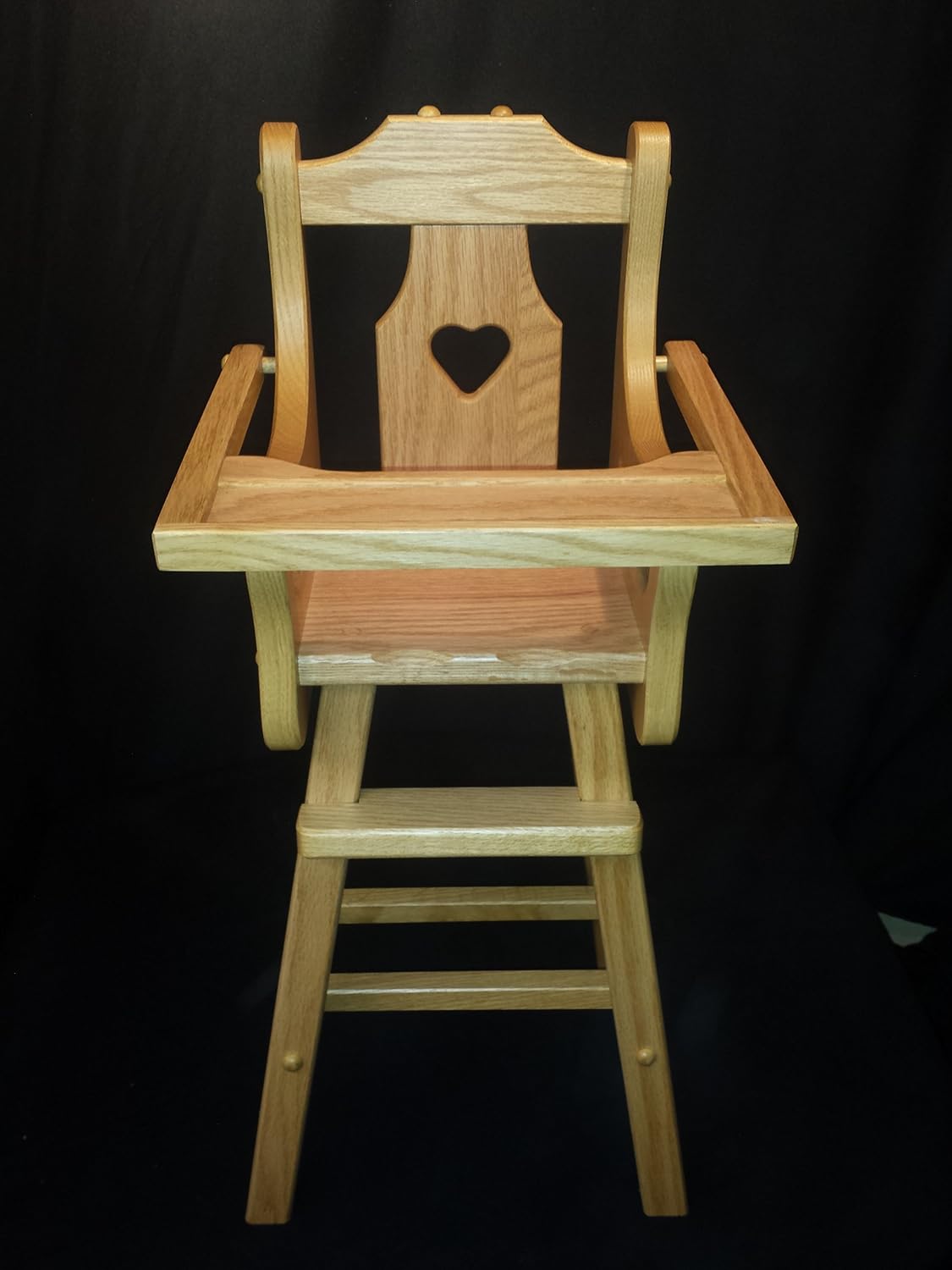 Doll High Chair w/Heart Made from Solid Oak, Golden Oak Stain Amish Handmade Handcrafted Kids Toy