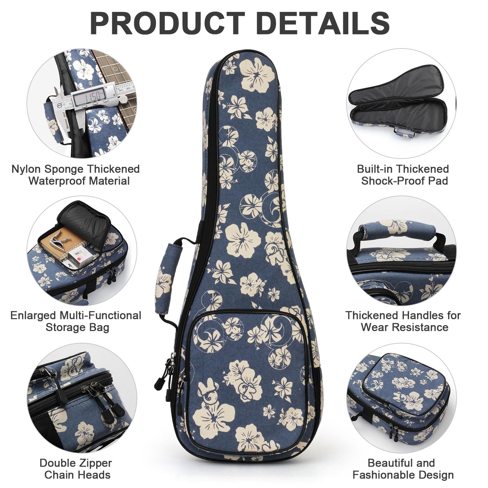 SHANNA Bunte Ukulele Tasche 21 Zoll Gigitasche Gigbag, Bariton-Gigbag für Gitarre, Bariton, Ukulele, Doppelgurt, weich, 53,3 cm, Hawaiianischer Stil, Ukulelentasche