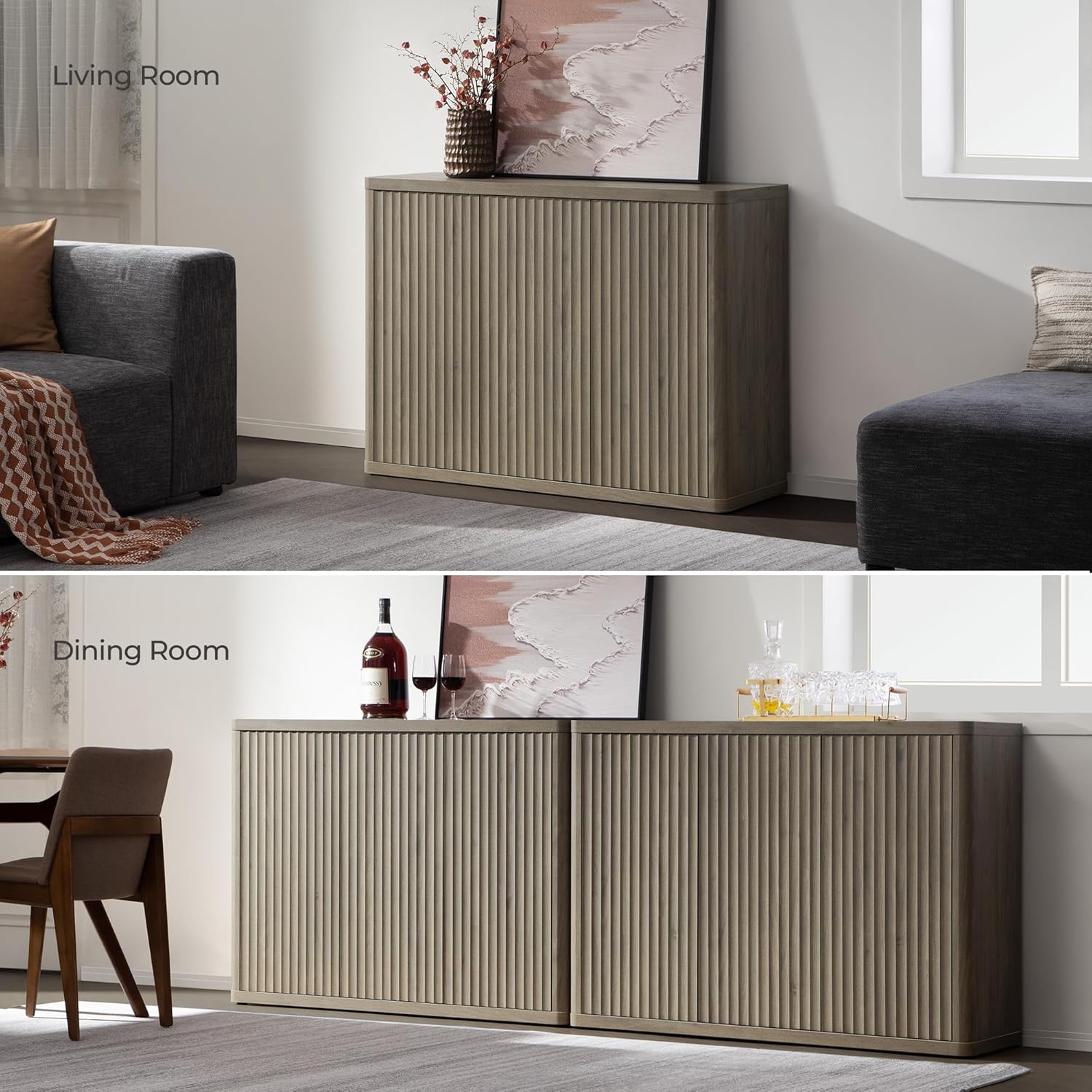 SICOTAS Buffet Cabinet with Storage Accent Sideboard with 3 Doors Modern 46.6" Wide Credenza Fluted Buffet Table Media Console Cabinet Entryway Cabinets for Living Room Kitchen Dining Room Hallway