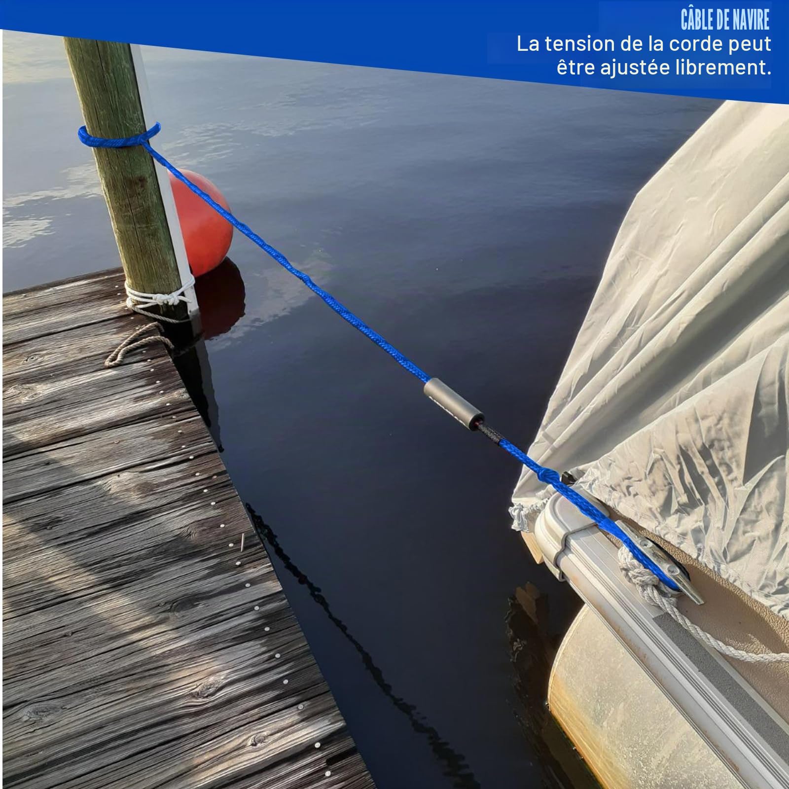 2 pièces de corde de mouillage pour bateau, accessoires de bateau, ligne de mouillage avec oeillet et crochet, corde de mouillage, accessoires d'ancrage pour bateaux, pour bateaux, kayak, jet ski
