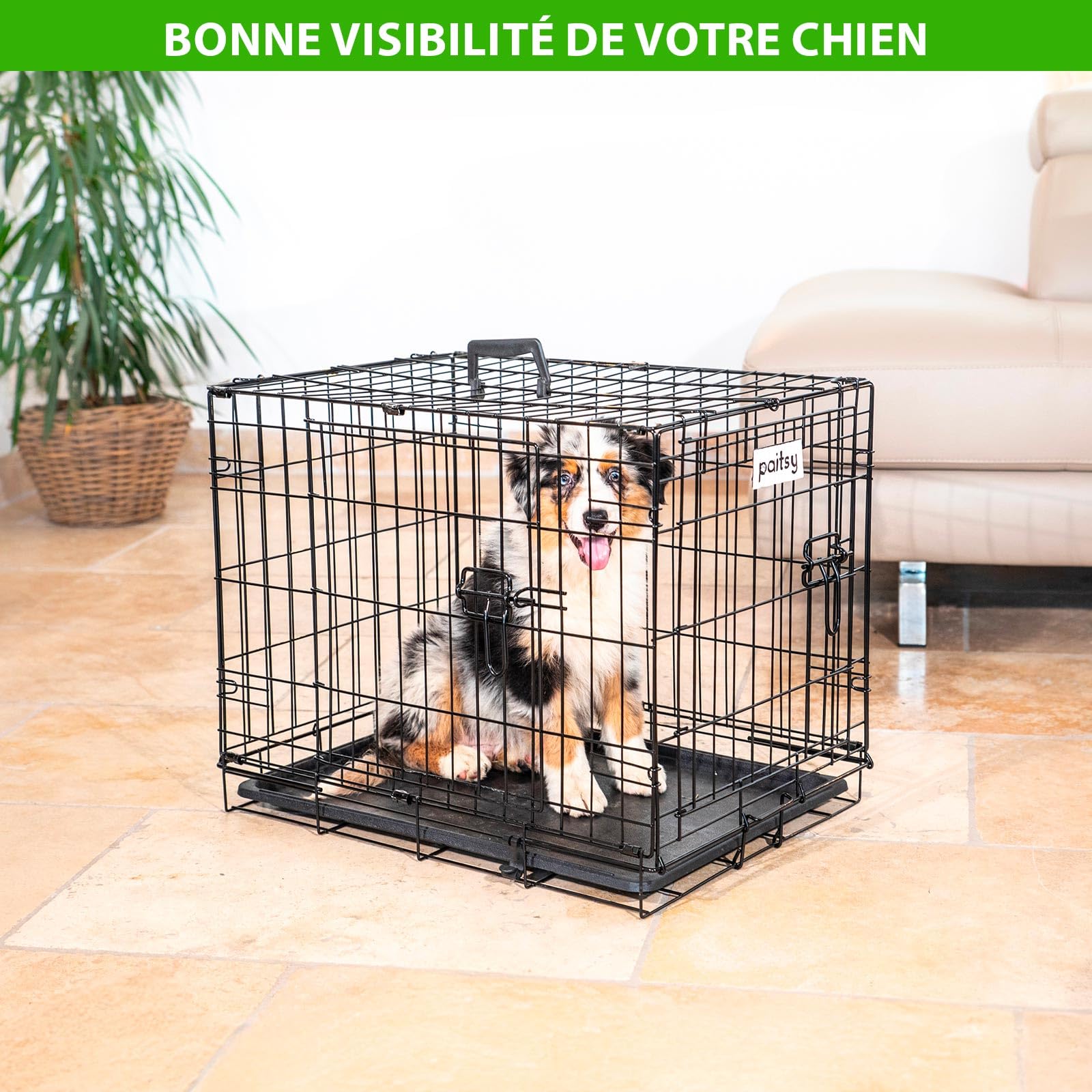 Cage pour Chien FortressooS, Caisse de Transport pour Chien et Chiot 60x43x49cm, Pliable, 2 Portes, Plateau Amovible, Utilisation Interieur Paitsy