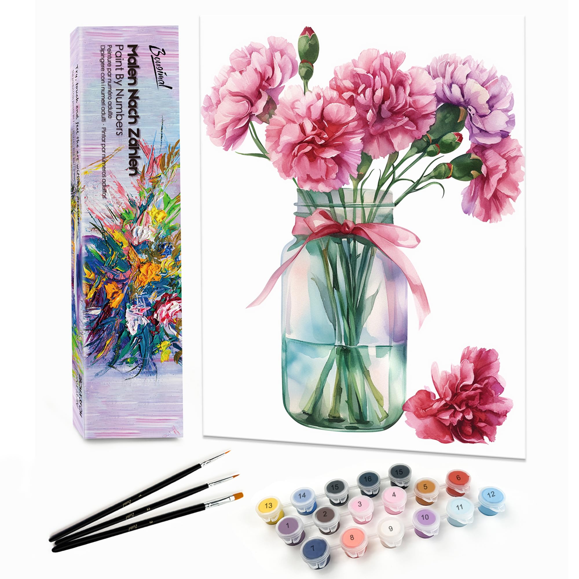 Bougimal Peinture par Numéro Adulte paysages avec Pinceaux et Acryliques Bricolage Peintures Kits, pour la Décoration Intérieure maison, Fleurs colorées 67, 28x35cm(avec cadre