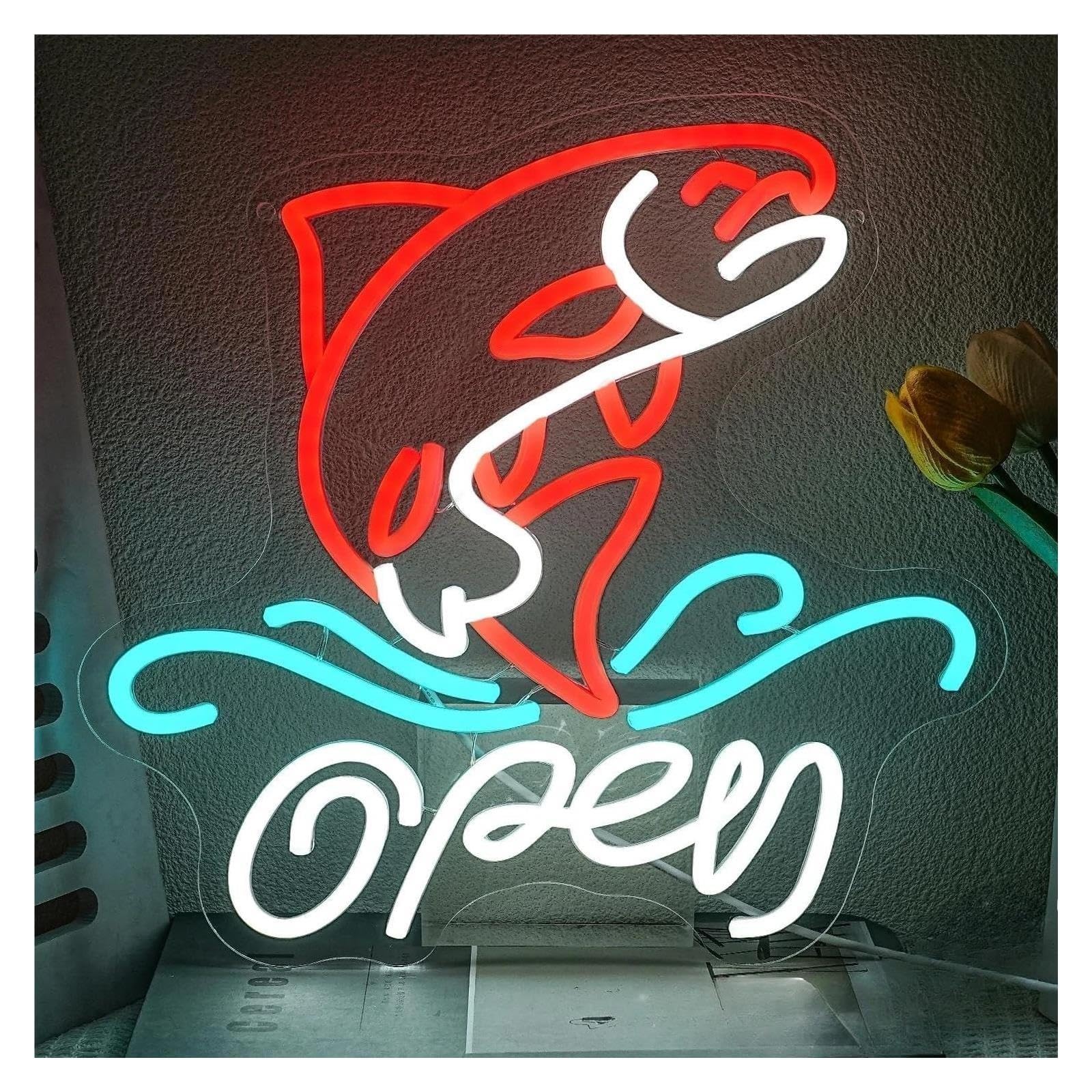 Insegna al Neon Insegna Al Neon Aperta Del Pesce