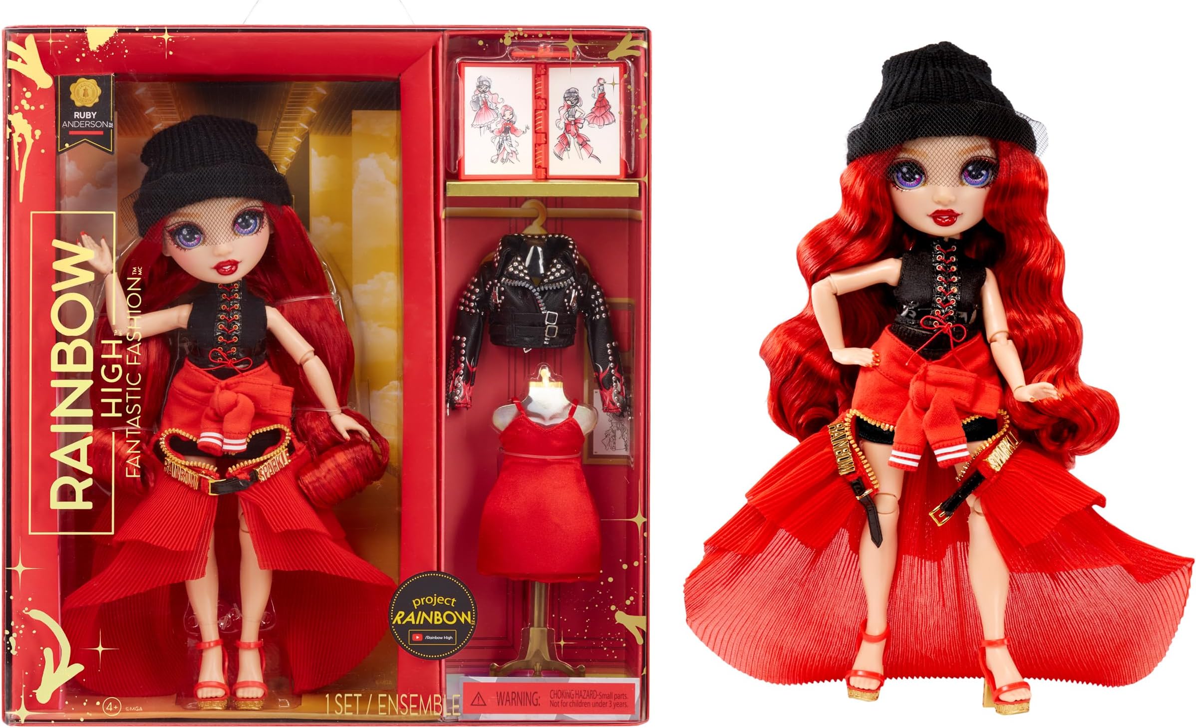 Rainbow High Fantastic Fashion Doll - Ruby Anderson - Red Fashion Doll and Playset with 2 Outfits & Fashion Accessories - For Collectors and Children from 4-12 Years