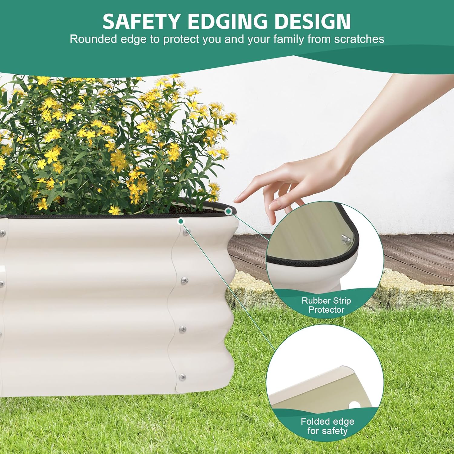 5 in 1Galvanized Raised Garden Bed - 8x3x1ft Modular Garden Planter Bed Outdoor | Steel Raised Bed Kit with Bracing Rods, Gloves for Gardening Vegetables Fruits and Flowers (White)