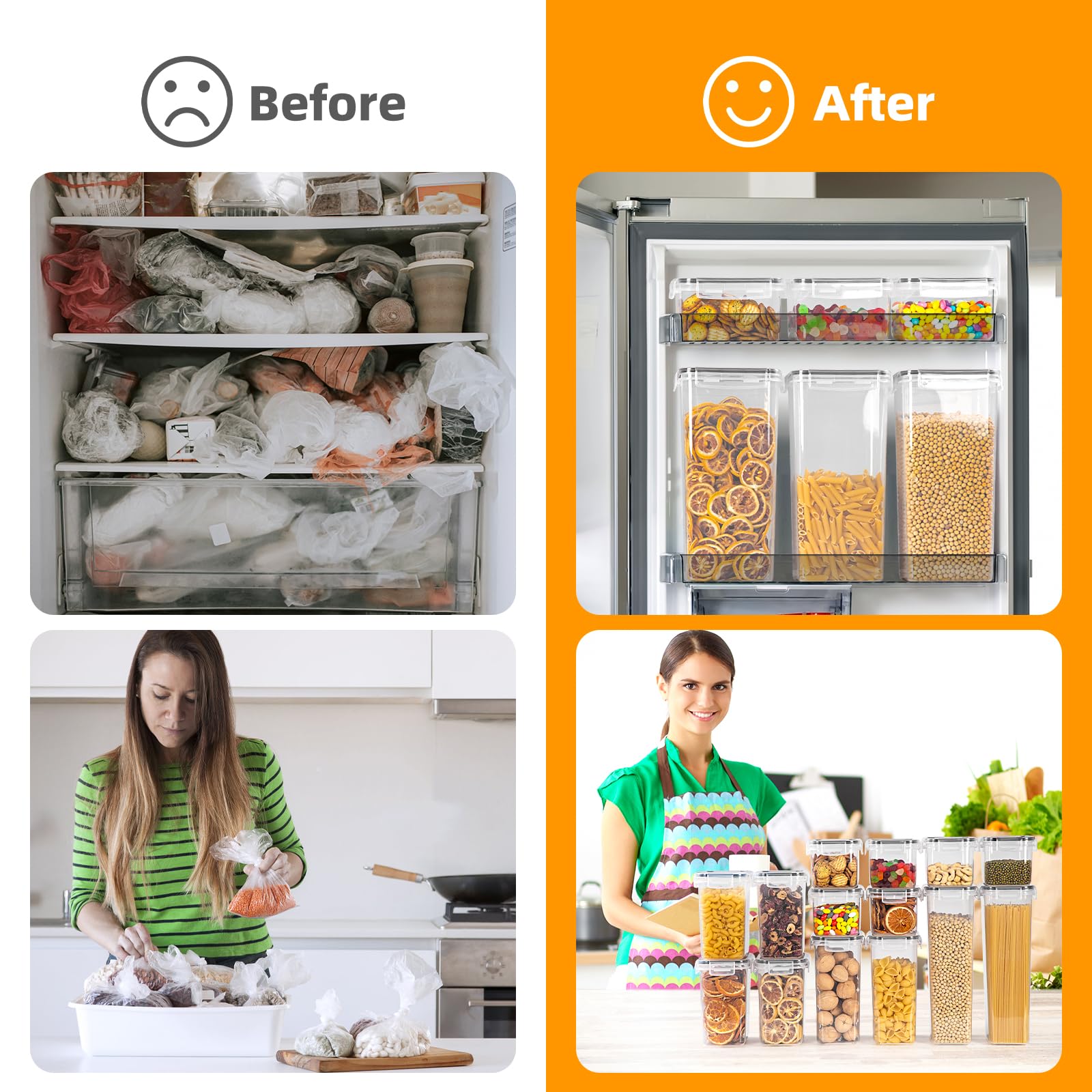 FoiiLiio 1.6L Boite de Rangement Cuisine Lot de 8, Sans BPA Bocaux Hermetiques Alimentaires en Plastique Scellée avec Couvercle