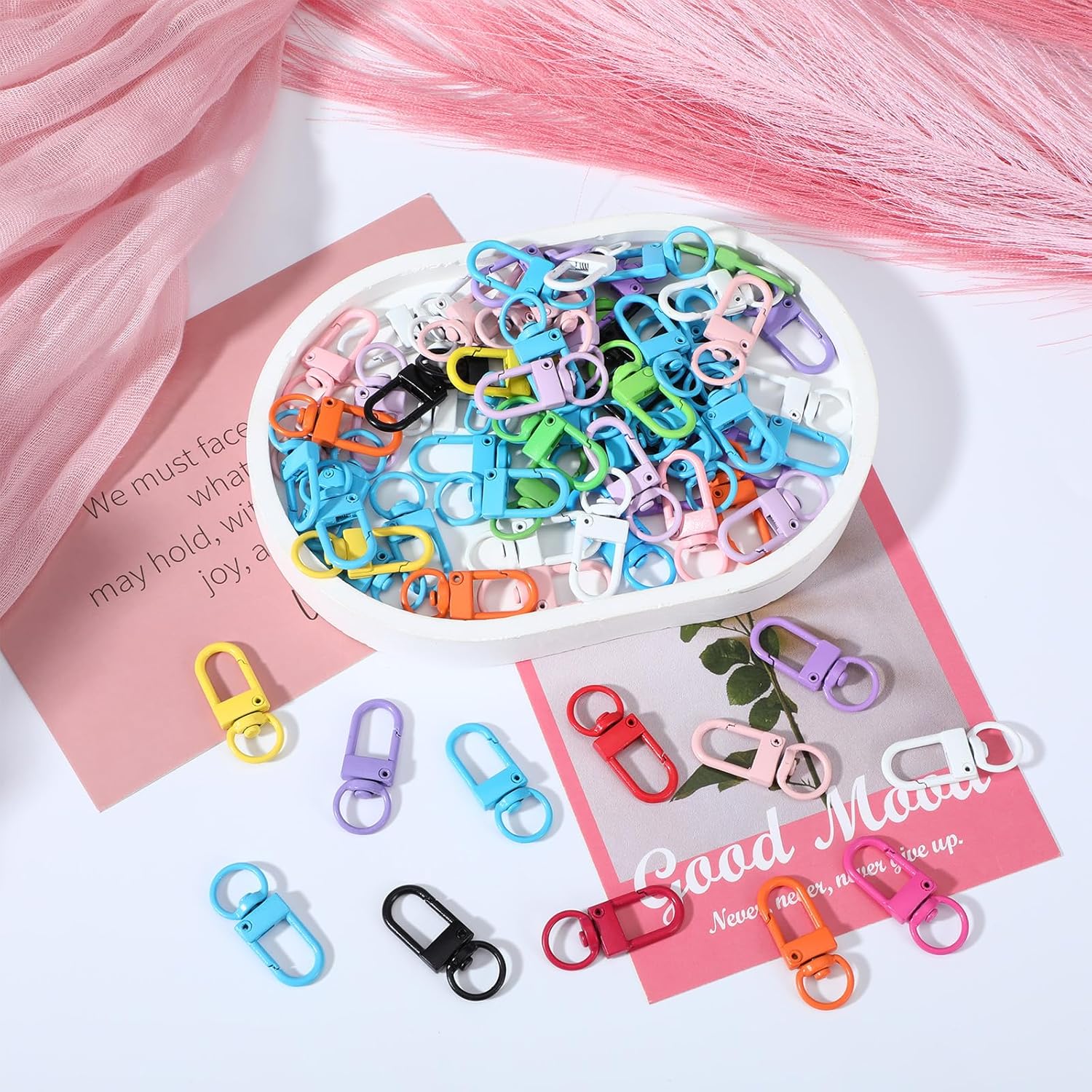 60Pcs Colorful Lobster Claw Clasps for Keychains Swivel Clasp Hooks Colored Key Rings Lanyard Clips Key Chains Connector for Backpack Charms Purses Straps Art Crafts 1.25 × 0.47 Inches - Image 7