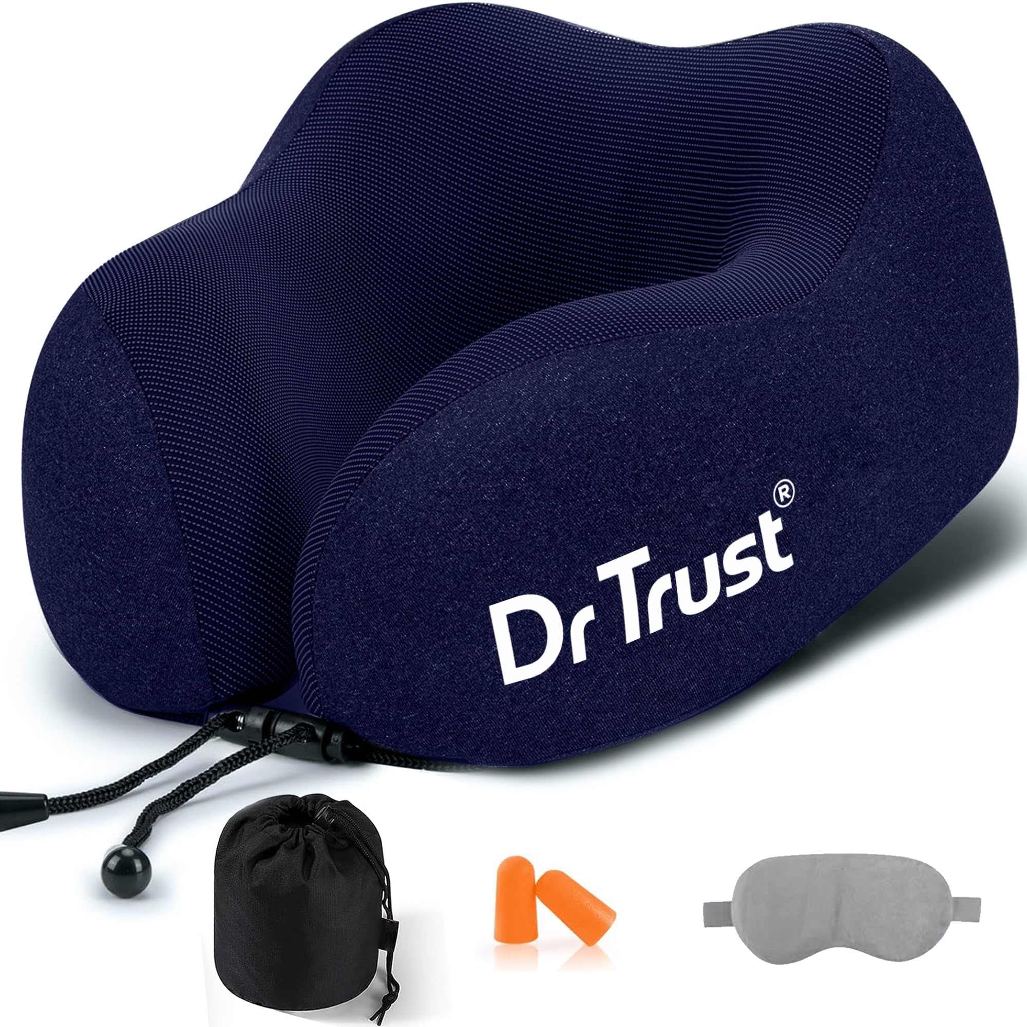 Dr Trust USA Travel Neck Rest Pillow for Airplanes, Memory Foam Air Travelling Head Rest Support for Adults Flights Accessories Orthopedic Aircraft Pillow Recommended for Neck Pain -358, Black
