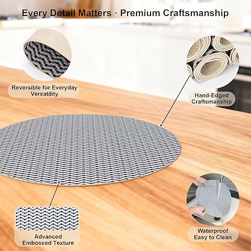 Miniatura 4 de Manteles individuales redondos de piel sintética  Innovadoras manualidades en relieve con textura 3D, impermeables, resistentes al calor, manteles