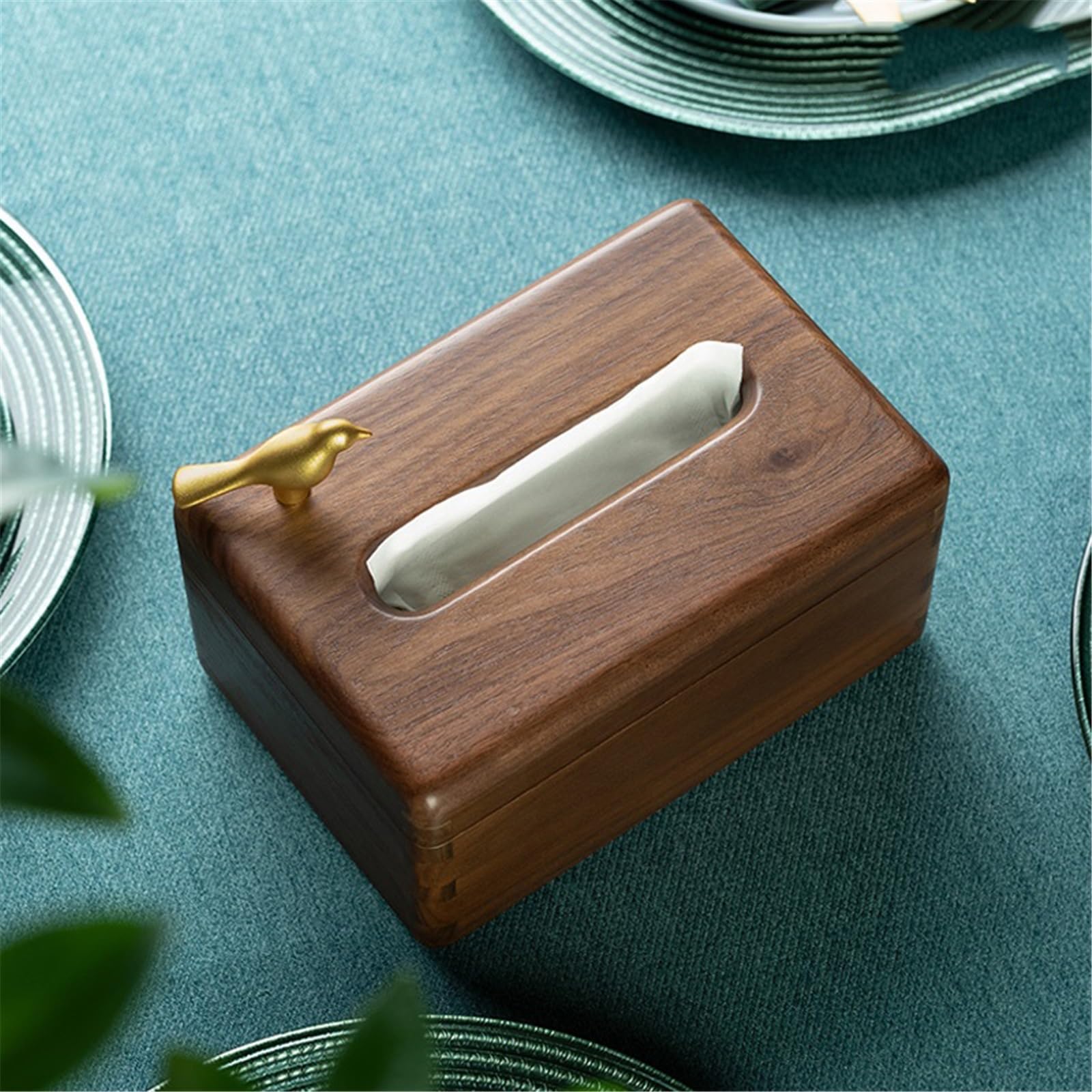 Soporte para Caja de pañuelos Dispensador de servilletas faciales Escritorio con Cubierta Creativa Madera Nogal for Caja pañuelos, Sala Estar y hogar*
