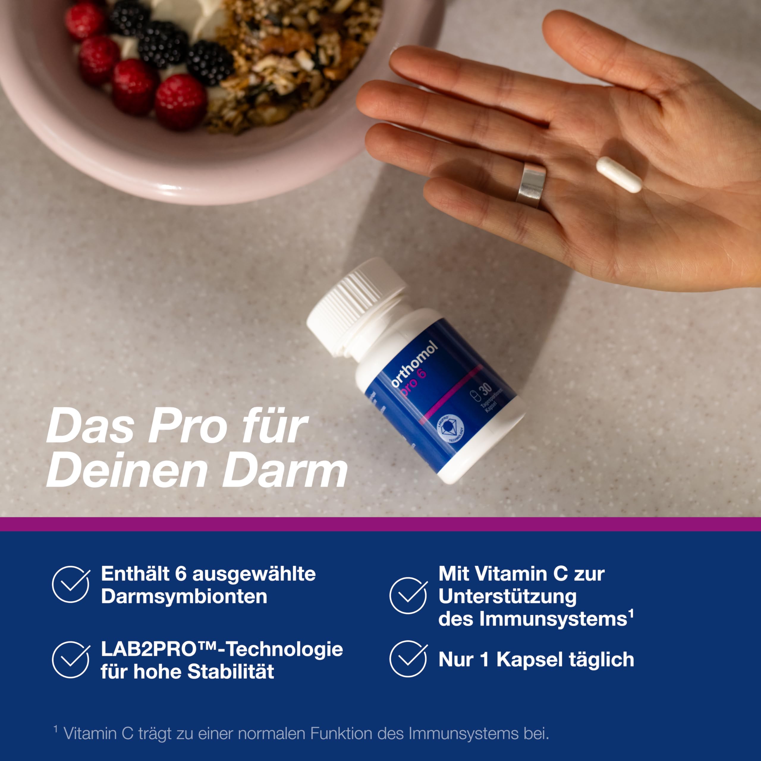 Orthomol Pro metabol: Nahrungsergänzung mit 10 ausgewählten Darmsymbionten + Zink zur Unterstützung des Darms, u. a. im Rahmen des Gewichtsmanagements, 2x30 Kapseln