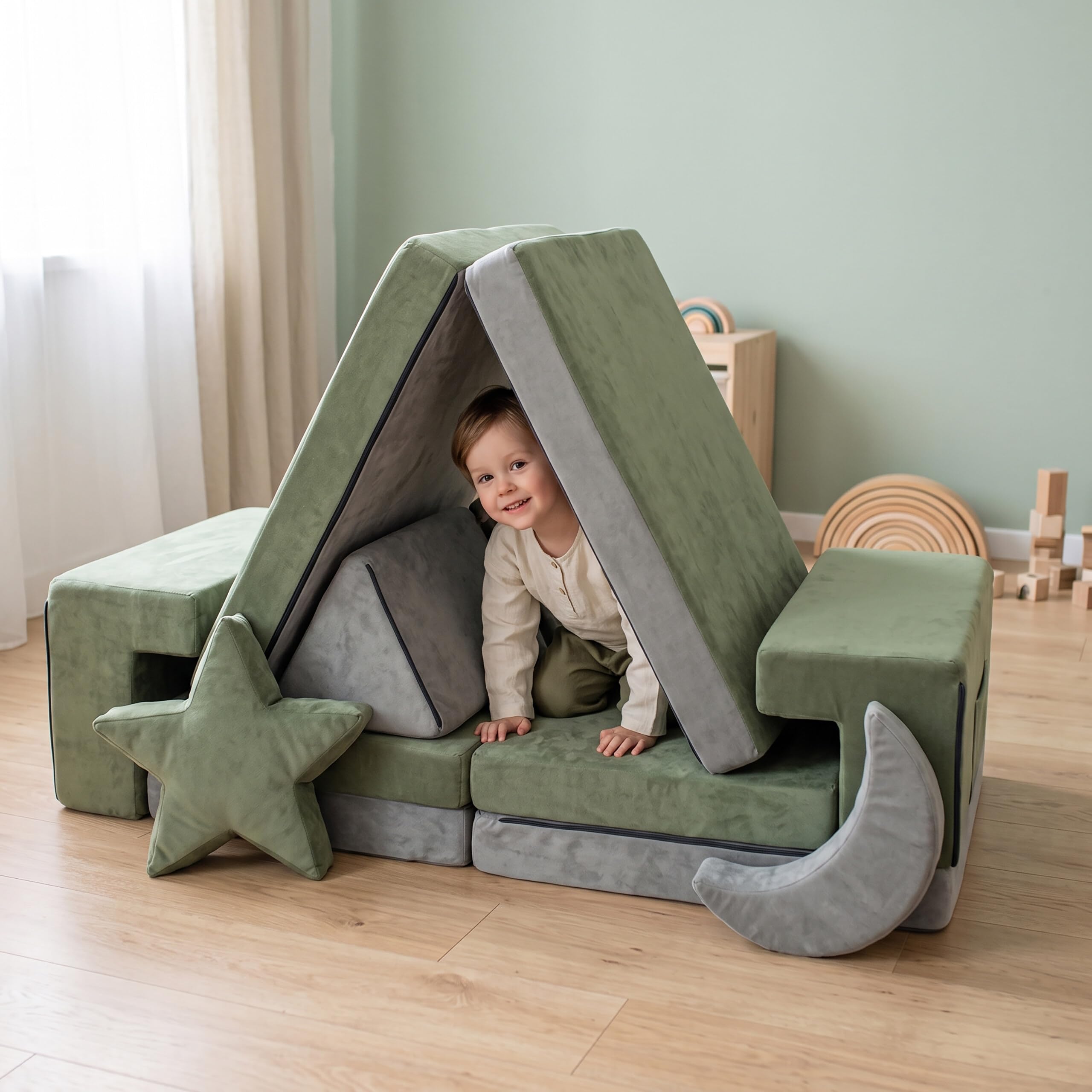 Relaxdays divanetto gioco modulare per bambini, HBT 45x140x65 cm