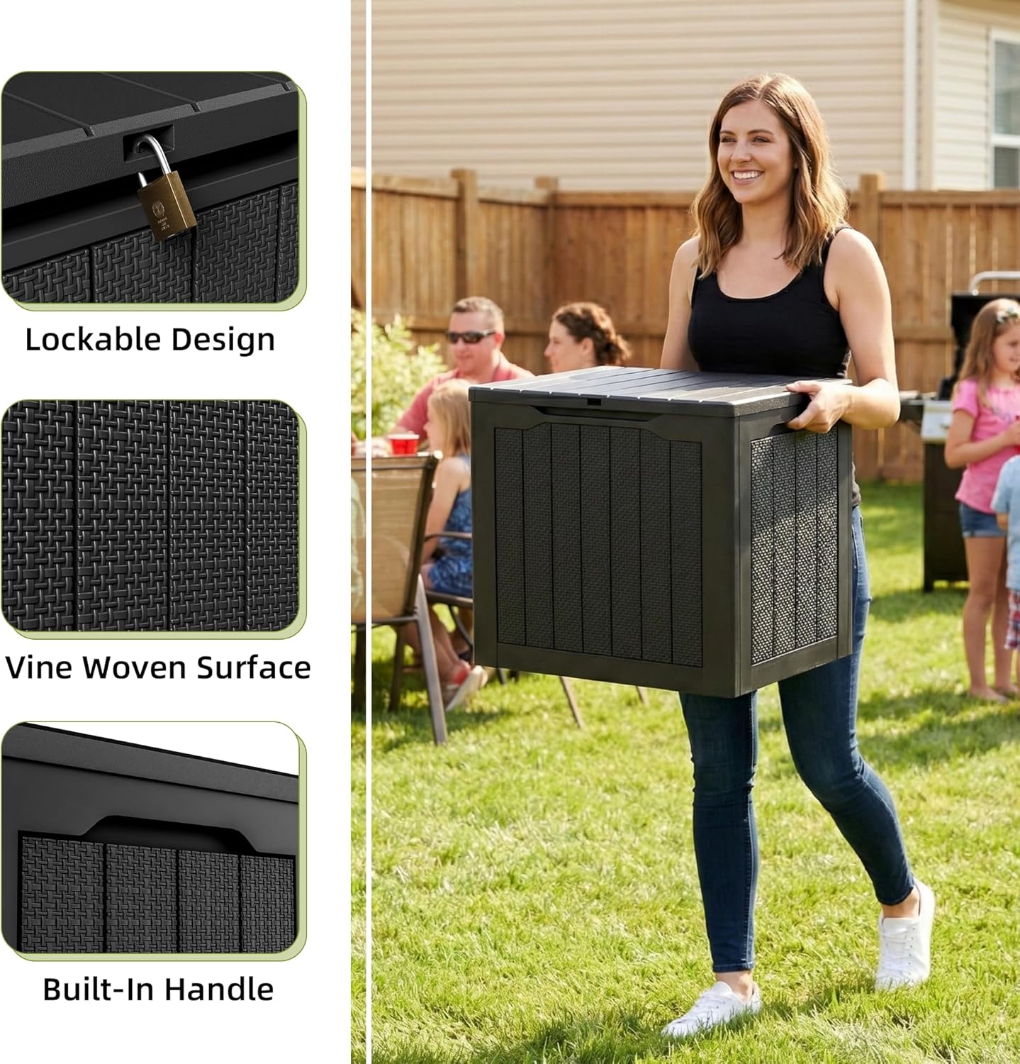UDPATIO 30 Gallon Deck Box, Outdoor Storage Box Lockable Waterproof Resin, Indoor Outdoor Storage Container for Patio Cushions, Garden Tools, Pool Accessories, Package Delivery Boxes for outside
