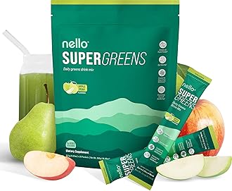 Supergreens Superfood Drink Mix with Chlorella, Moringa, Spinach, Broccoli, Digestive Enzymes, and Probiotics – Apple Pear Flavor, 20 Servings, Travel Pack