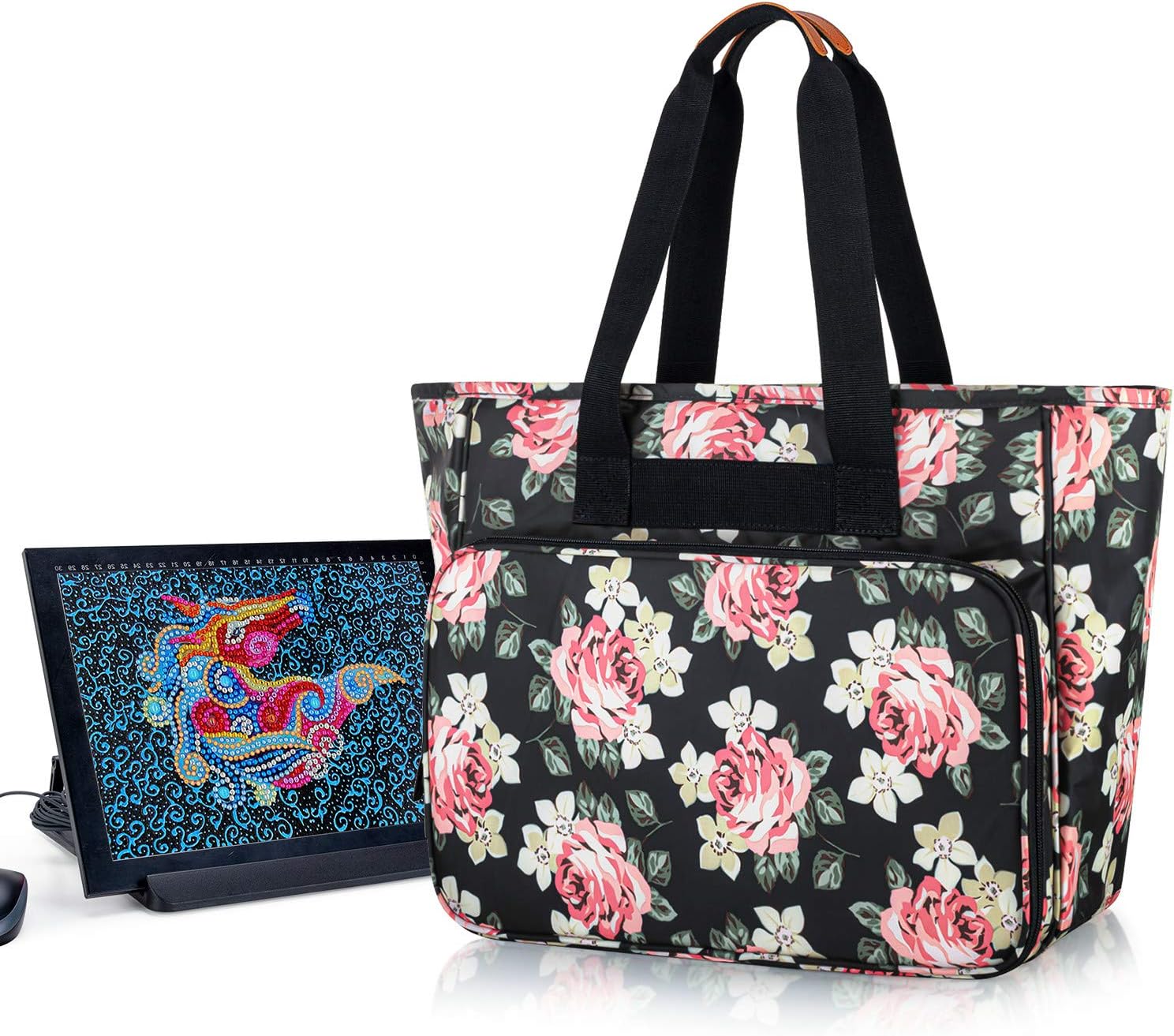 Yarwo Carrying Case for A4 Tracing Light Box and Diamond Painting Accessories, Portable Travel Organiser Bag for A4 Drawing Light Pad or Diamond Painting Art Tools, Peony Black, Patent Pending