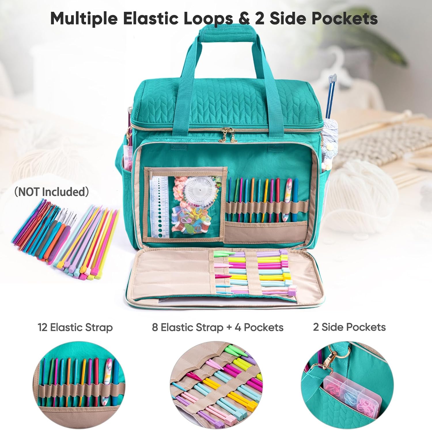 MYBAGZING Large Yarn Storage Bag,Crochet Bag Organizer,Yarn Bags for Crocheting,Crochet Storage Bag with Pockets for Crochet Hooks, Crochet Accessories,Knitting Bags,Gifts for Crocheters