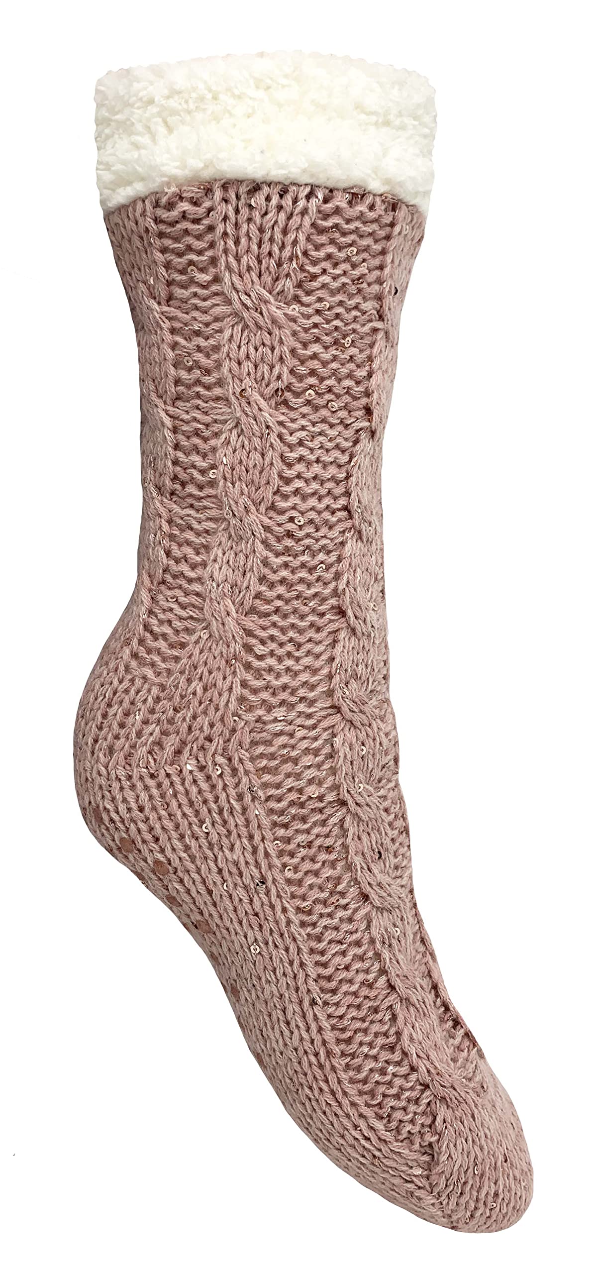 Bramble Ladies Pink twist with sequins slipper Sock | 1 Pair | U.K. Size 4-7 | Pink fluffy socks, non-slip socks, lounge socks, slipper sock, loungewear, cosy sock, comfort warm sock