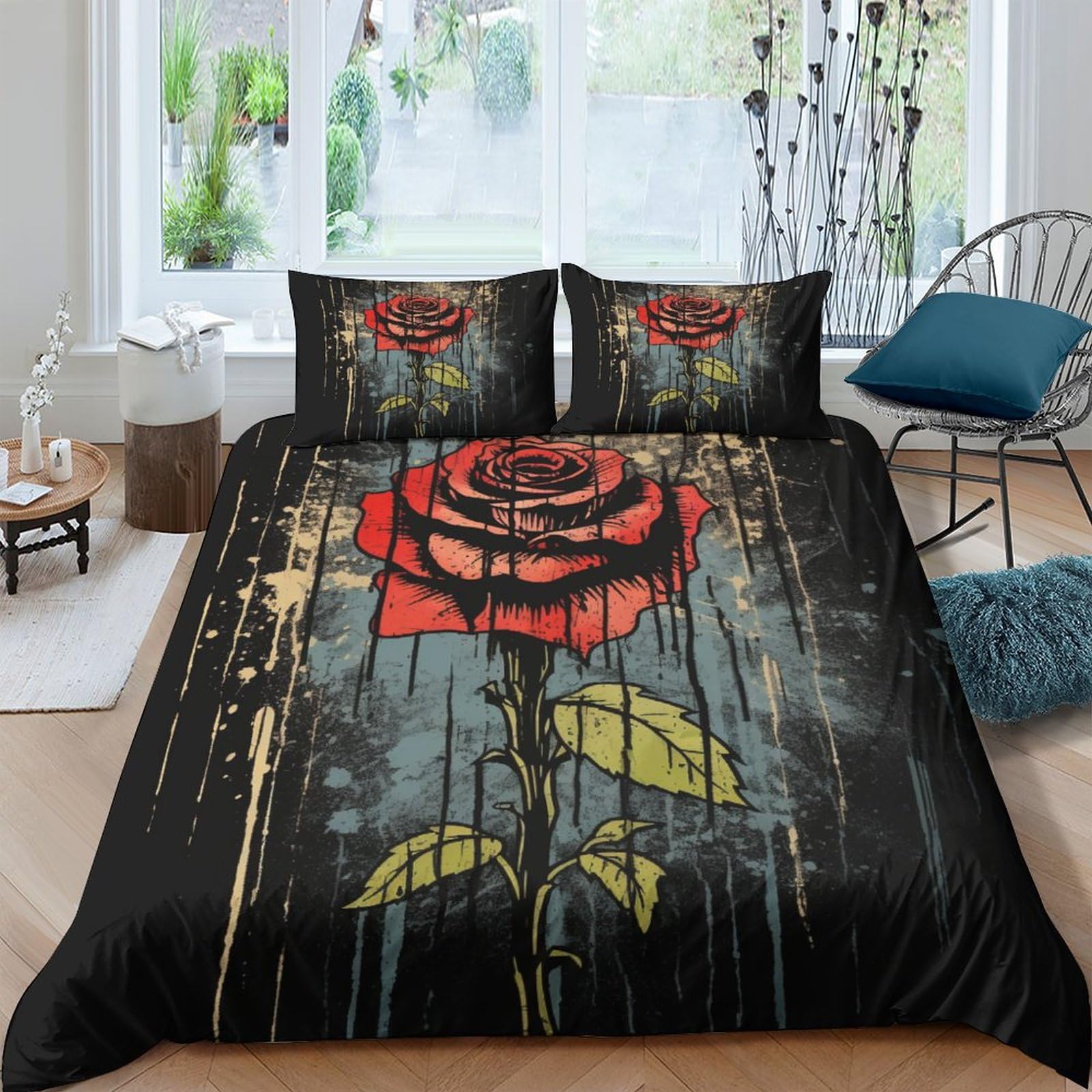 Housse de couette avec fermeture éclair microfibre parure de lit style vieilli 3D