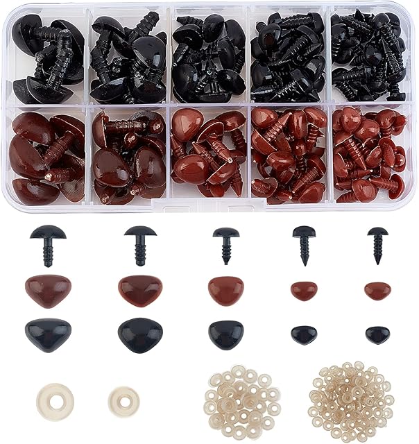 SUPERFINDINGS about 130pcs 5 Sizes Plastic DIY Dog Nose 2 Color Safety Triangle Nose DIY Craft Noses Black for Bear Dog Puppet Plush Animal Making DIY Craft