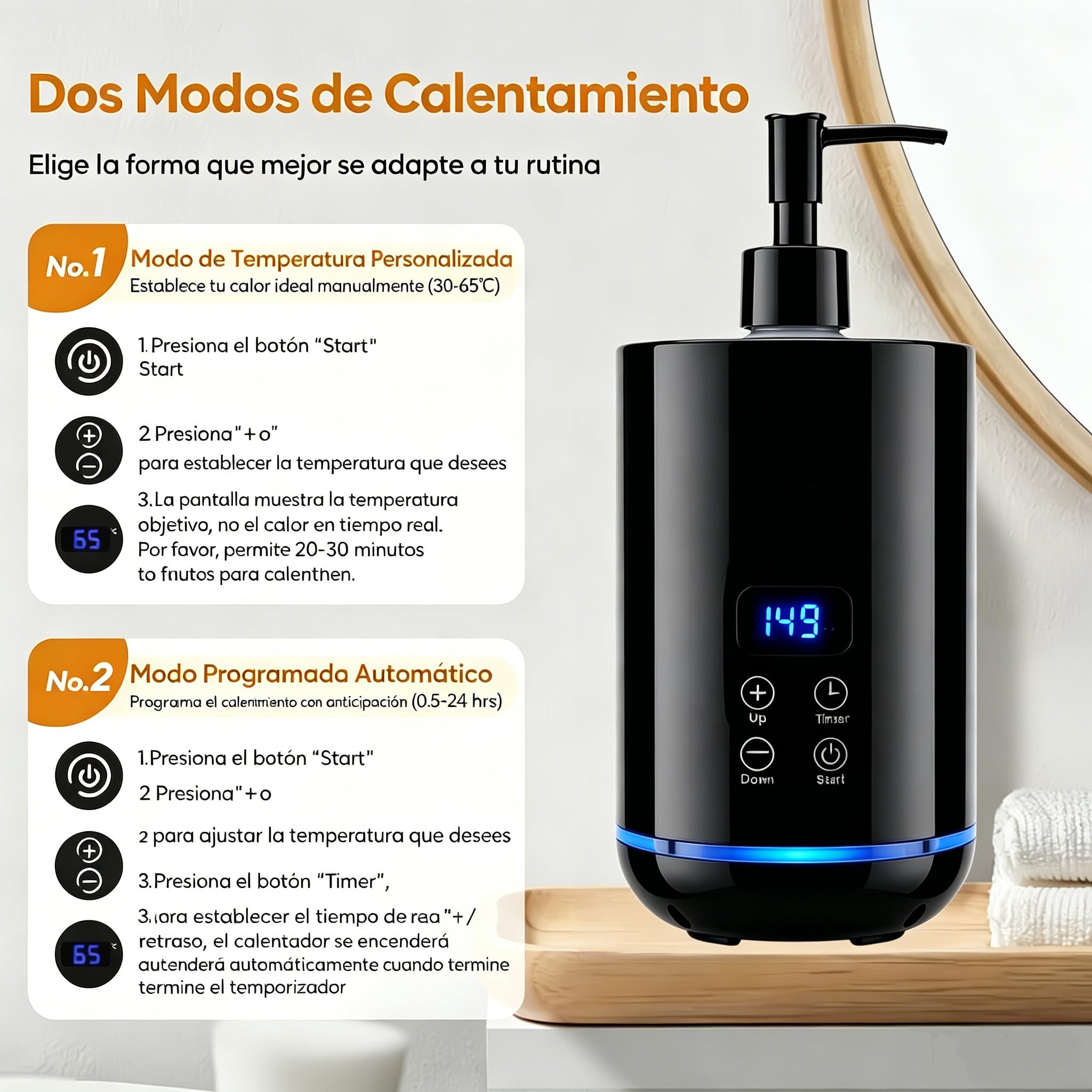 Profesional Calentador Aceit Masaj,Calentador de Aceite de Masaje con dos dispensadores para botellas, ideal para salones y uso doméstico (Negro)