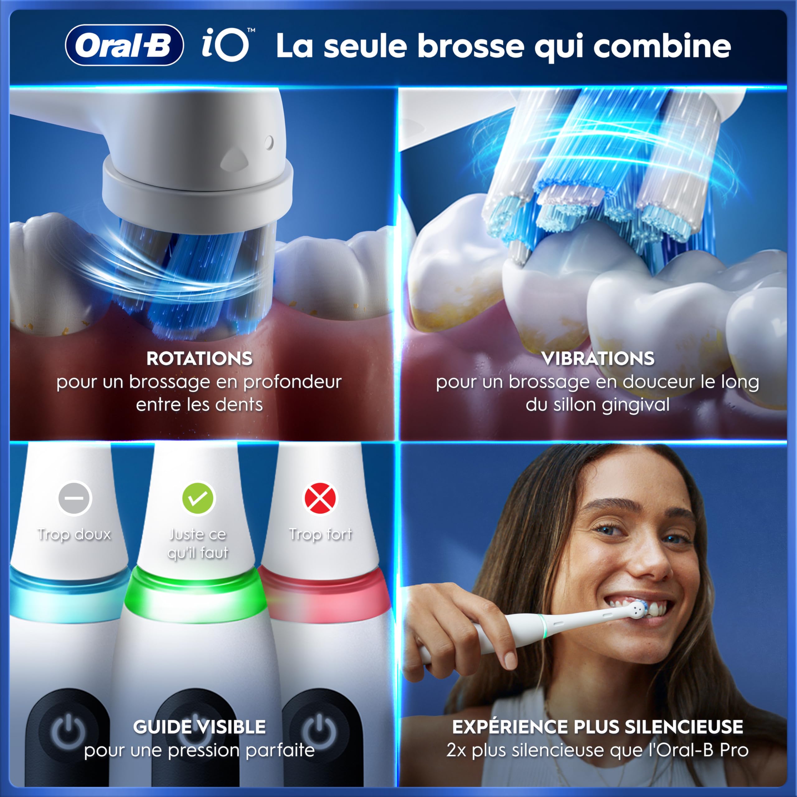 Oral-B Brosse à Dents Electrique iO 5 avec Brossette de Rechange, Blanche – 5 Modes de Brossage dont Douceur et Blancheur, Capteur de Pression sur les Gencives et d’Usure, Batterie Rechargeable, Etui