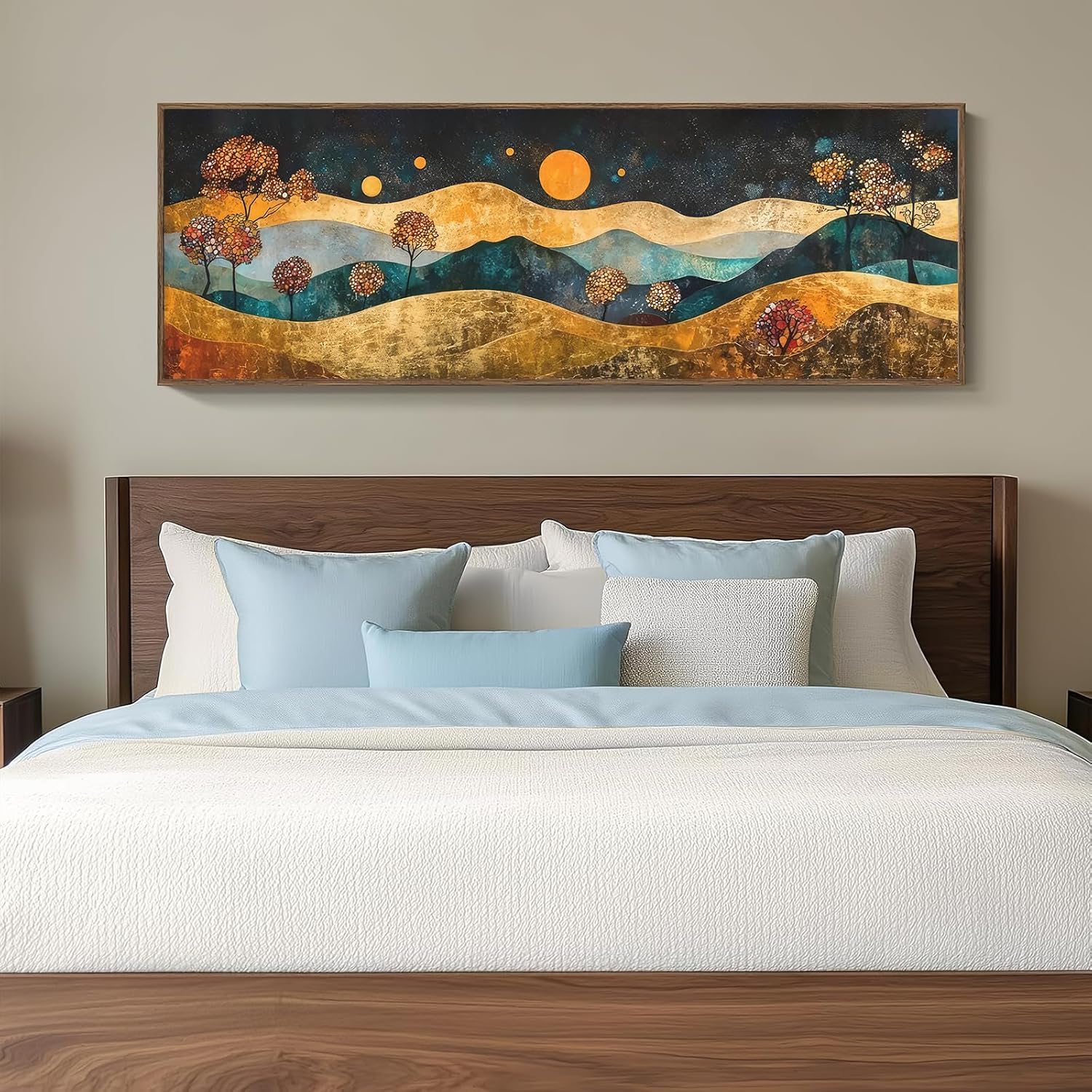 Large Canvas Print Wall Art Large Colorful Boho Wall Art Forest Nature Landscape Art Modern Colorful Landscape Wall Painting Moon Nature Artwork for Bedroom Living Room Home Decor 16x48Inch UnFramed