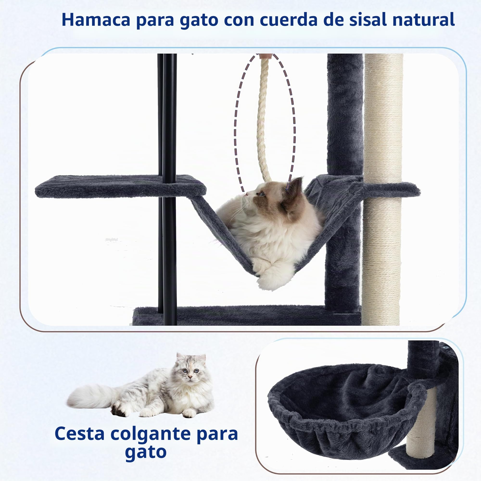 Gitelsnour Rascador para Gatos, Árbol para Gatos de Interior de 110 cm con Tubo de Acero Resistente, Hamaca, Rascadores, Gris Ahumado GCT004SG-2
