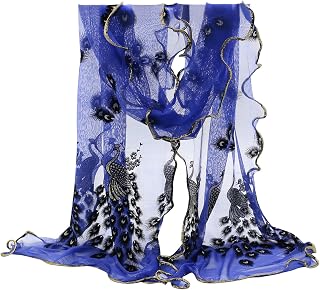 Trendy Women Gauze Embroidered Peacock Veil Church Mantilla Scarf Wrap (Dark Blue)