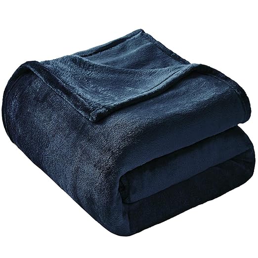 VEEYOO Flannel Fleece Blanket - Extra Soft Warm Lightweight Bed Blanket, All Seasons Anti-Static Couch Blanket Travelling Camping Blanket, Full/Queen Size Navy Blue