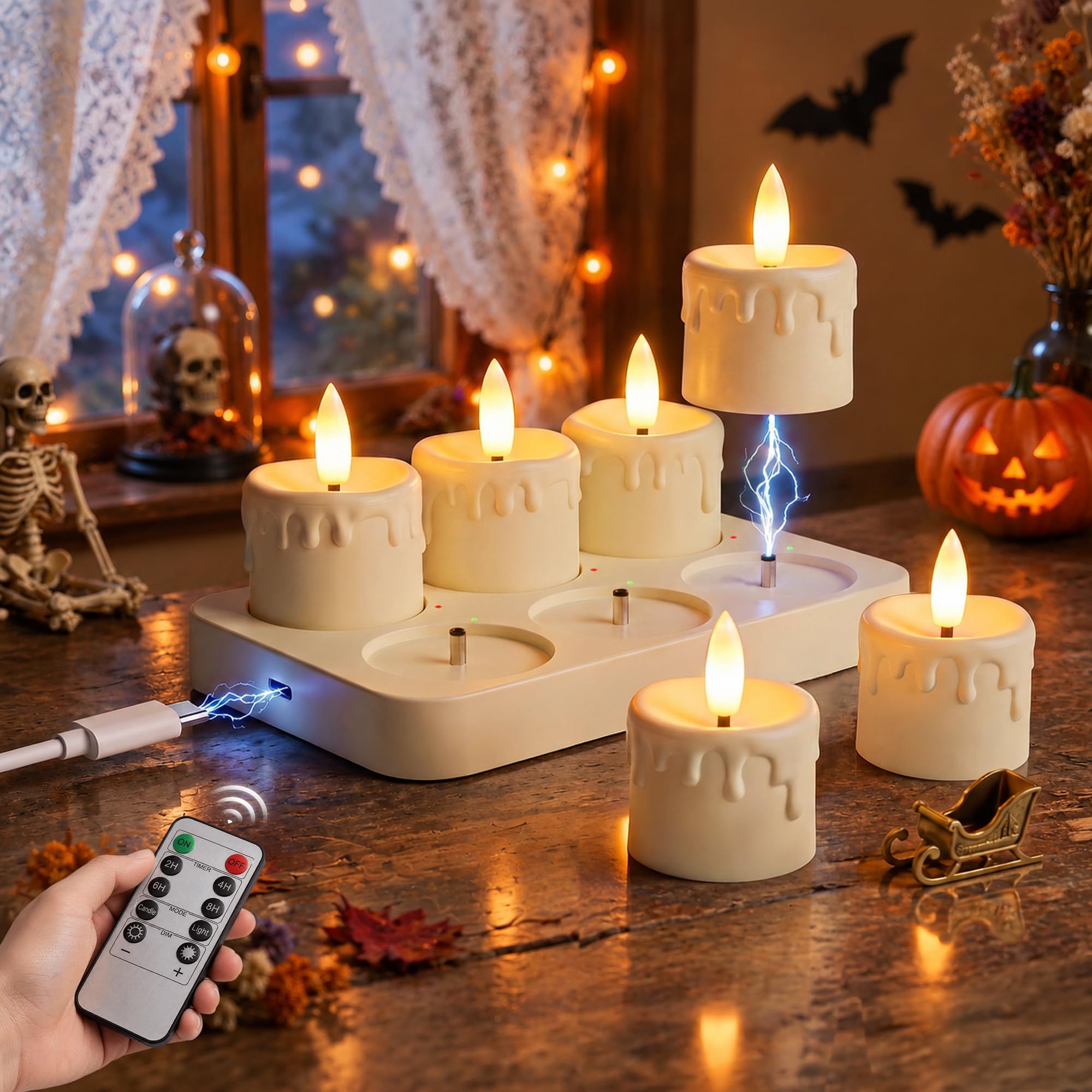 Ketom 6er LED Kerzen mit Timerfunktion, Teelichter LED Aufladbar