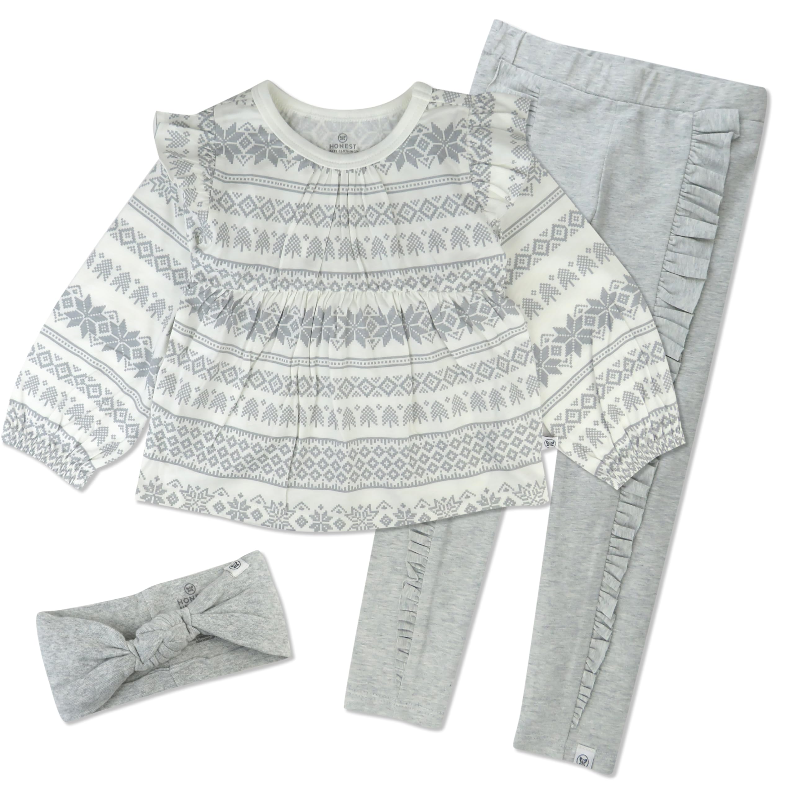 HonestBaby Fashion Outfit Sets Tops And Bottoms 100% Organic Cotton For Baby And Toddler Girls Juego de 3 piezas Bebé-Niñas