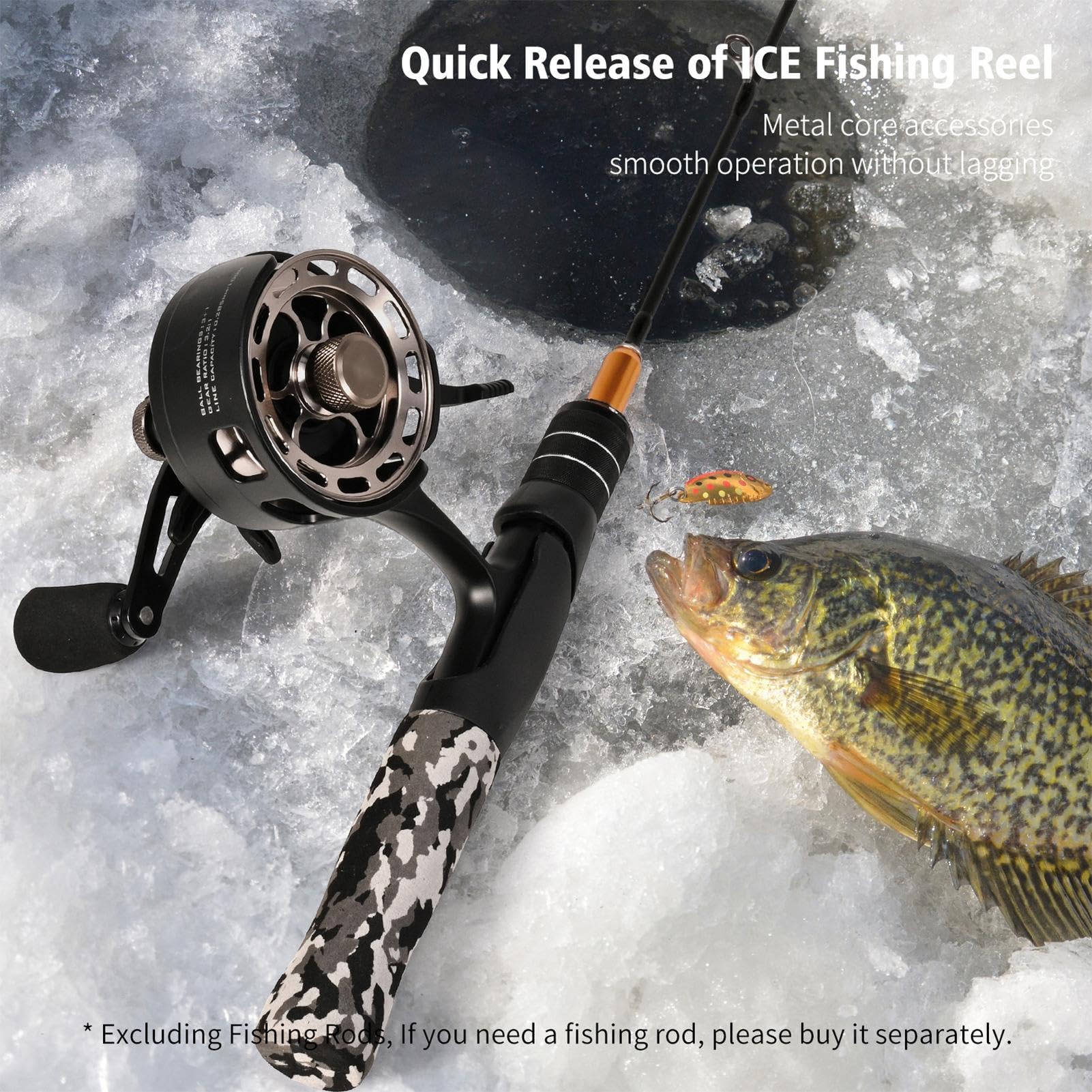 Carrete de pesca en hielo | Carrete de freespool en línea | Equipo de pesca resistente al desgaste, carrete de pesca en hielo de gran diámetro con carrete de metal resistente al desgaste 3+1 Bb