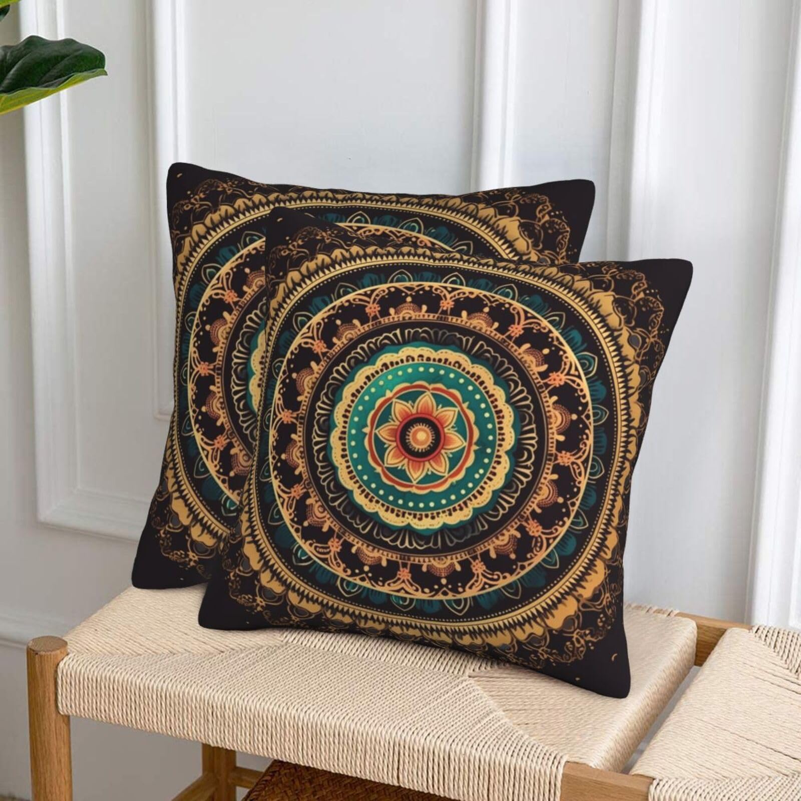 NONHAI Decorative Throw Pillow Covers Set of 2, 18"x18" Square Cushion Case Soft Comfy Mandala Throw Pillows for Couch Cushion Livingroom Farmhouse Home Decor Pillowcases