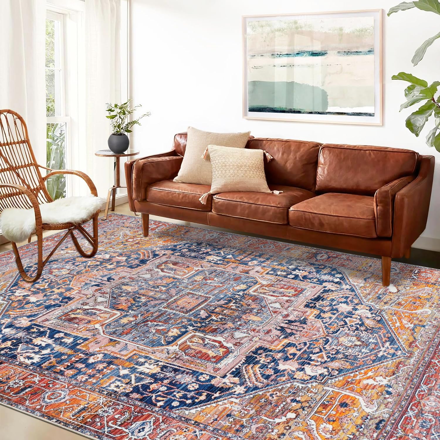 Cekene Washable Rugs for Bedroom 120x170cm Soft Faux Wool Living Room Rugs Non-slip Area Rug Carpet Short Pile Vintage Large Floor Mat for Office Entrance Living Room Dinning Room — image 1