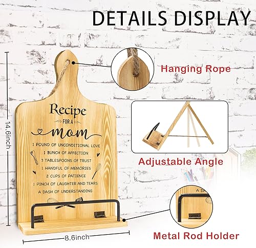 Miniatura 2 de Regalos para mamá, regalos para mamá para Navidad, soporte plegable de madera para libros de cocina, regalos para mamá de hija e hijo, soporte de