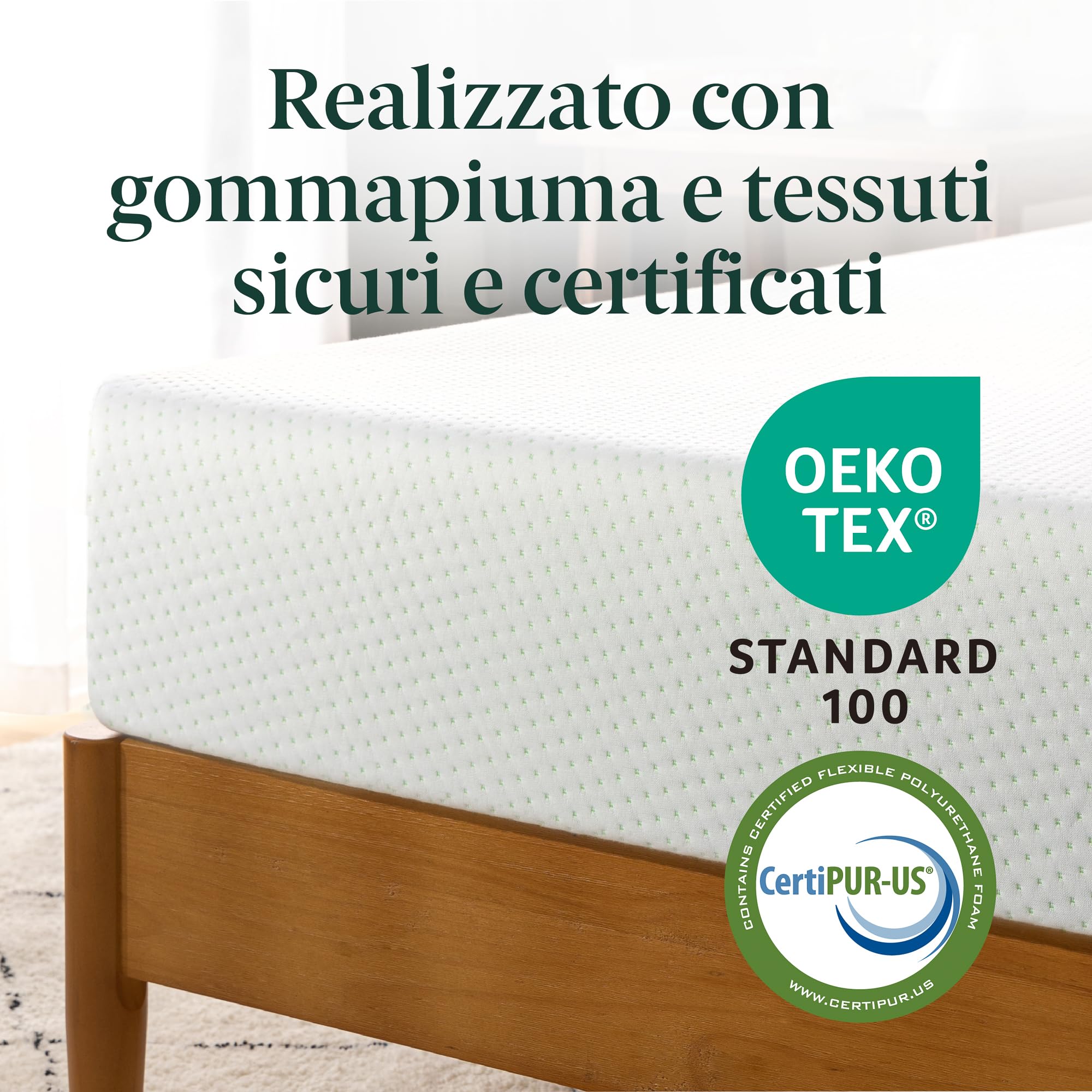 Zinus Materasso Matrimoniale 160x190 cm Memory Foam Infusa Con Tè Verde - Altezza 15 cm - Media Rigidità - Certificato OEKO-TEX - Materasso Ortopedico Ventilato e Anti-Umidità