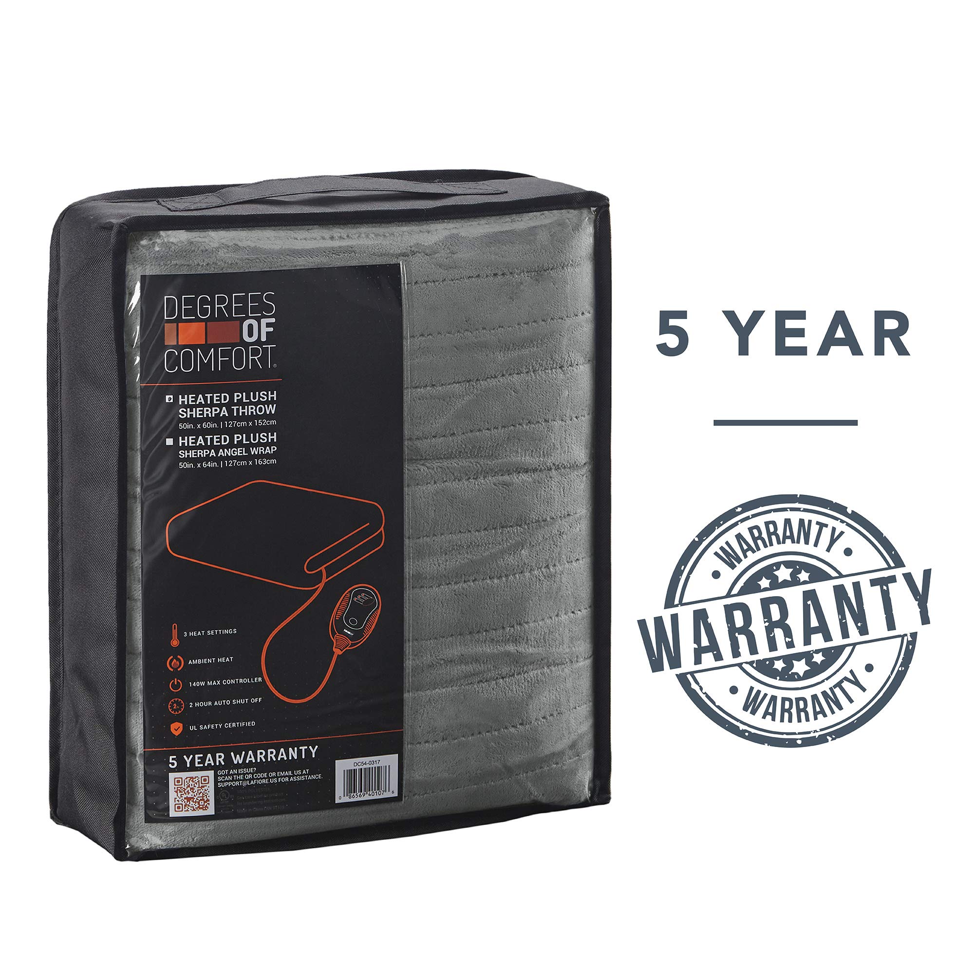 Amazon.com: Degrees of Comfort Plush Sherpa Electric Heated Throw Blanket  for Winter, Grey 50” X 60” |Washable | Auto Shut Off | 3 Therapeutic Heat  Settings | UL Safety Certified : Home u0026 Kitchen