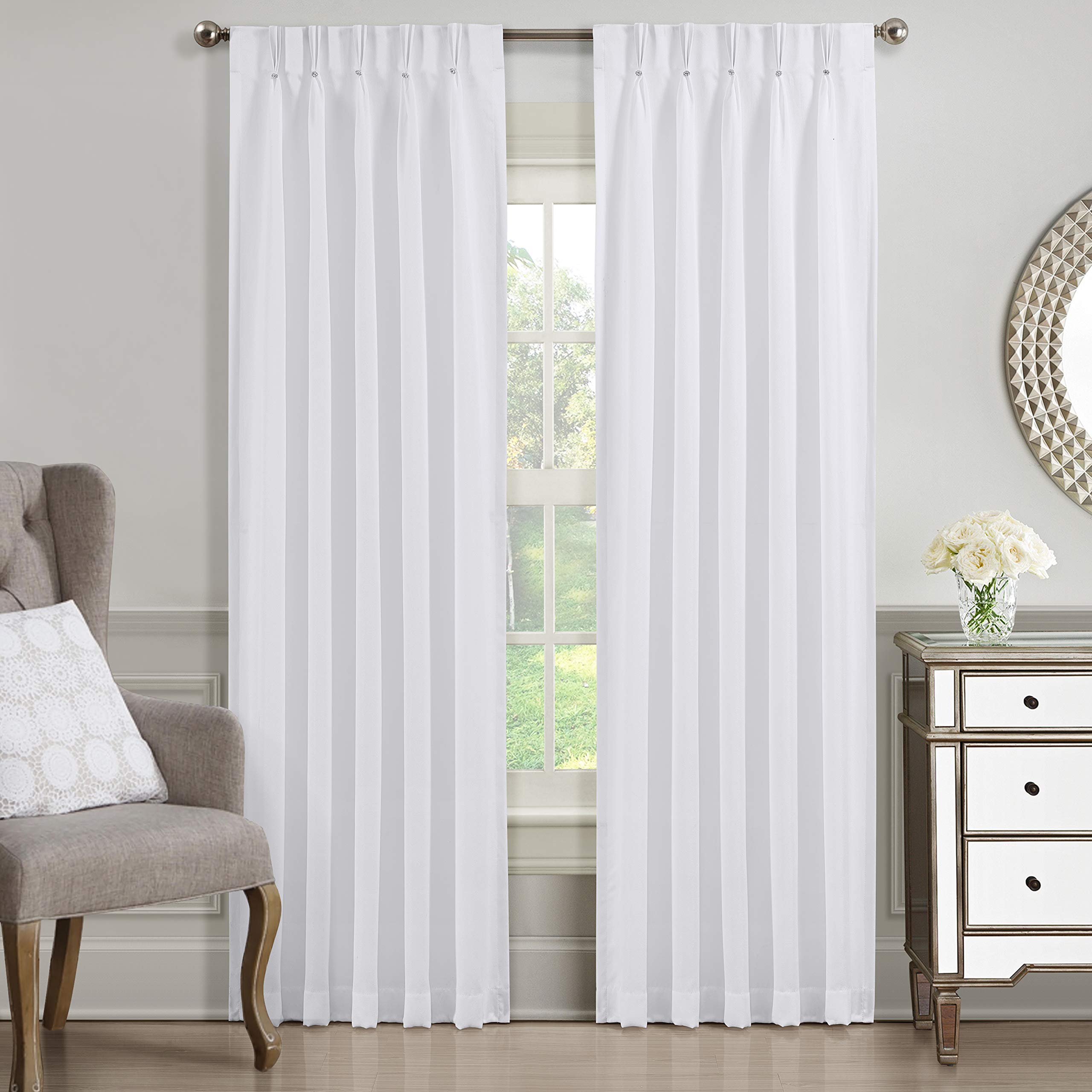 Five Queens Court Angelica Pinch Pleat Diamond Jewel Accent Glam Window Panel 25x108 2437020108PN